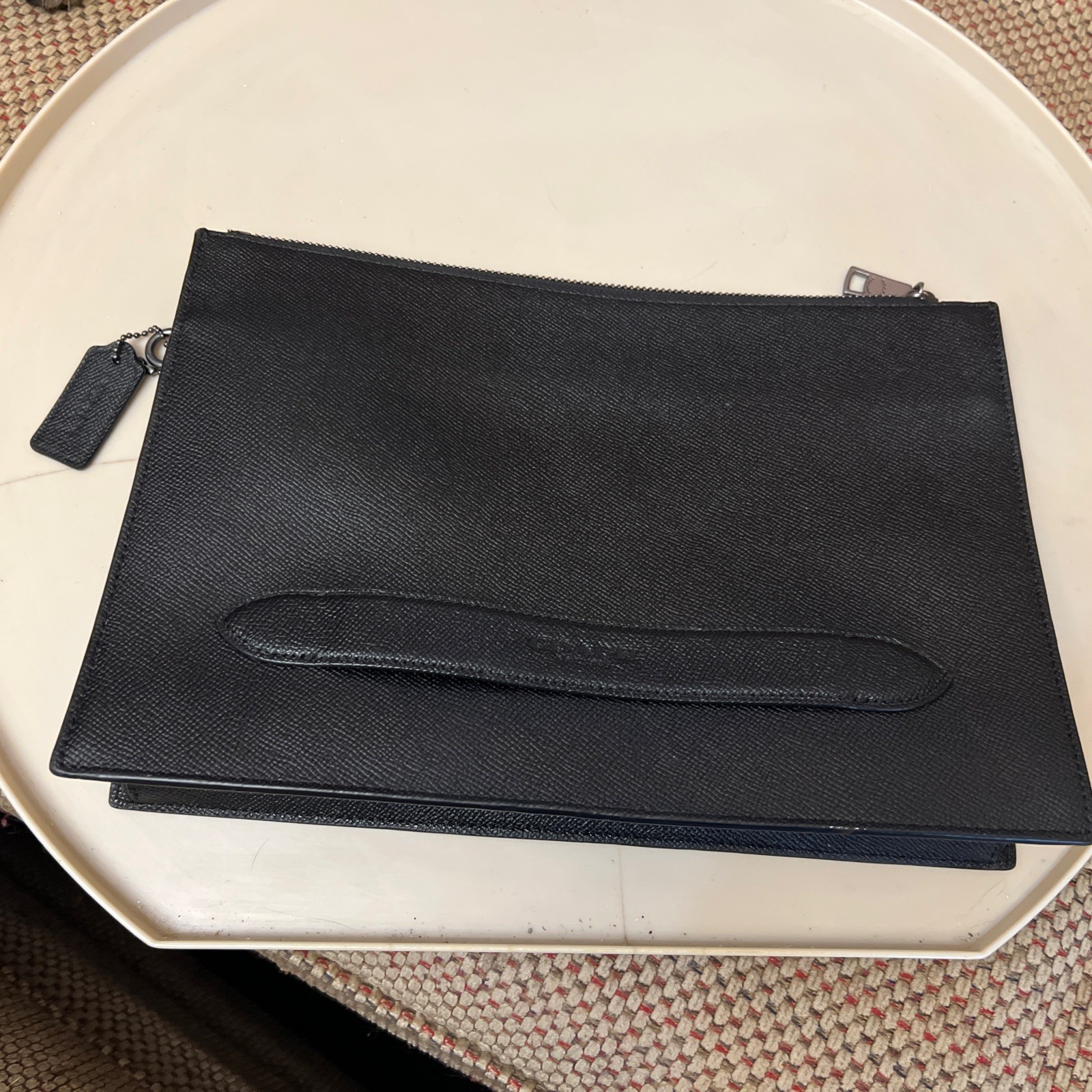 COACH Leather Second Bag Black Solid Color f68154 Ipad Men Women Clutch Work