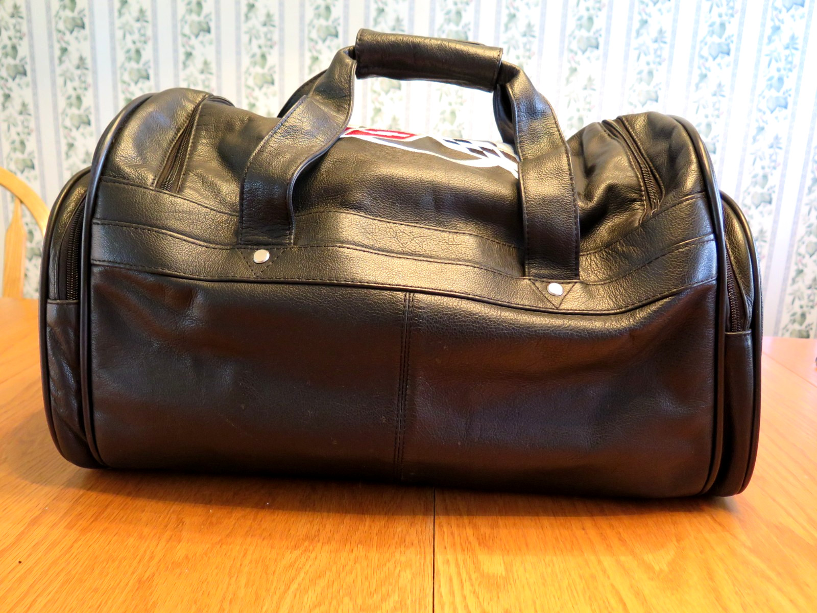 Vtg Black Leather Corvette Duffle Bag Embroidered Logo Travel Gym Weekender