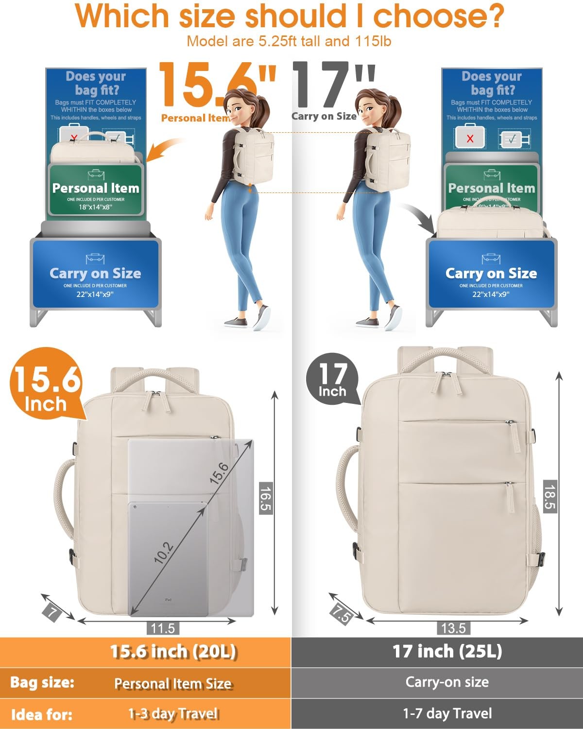 Travel Backpack Waterproof 15.6in Laptop Carry On Business Bag Beige
