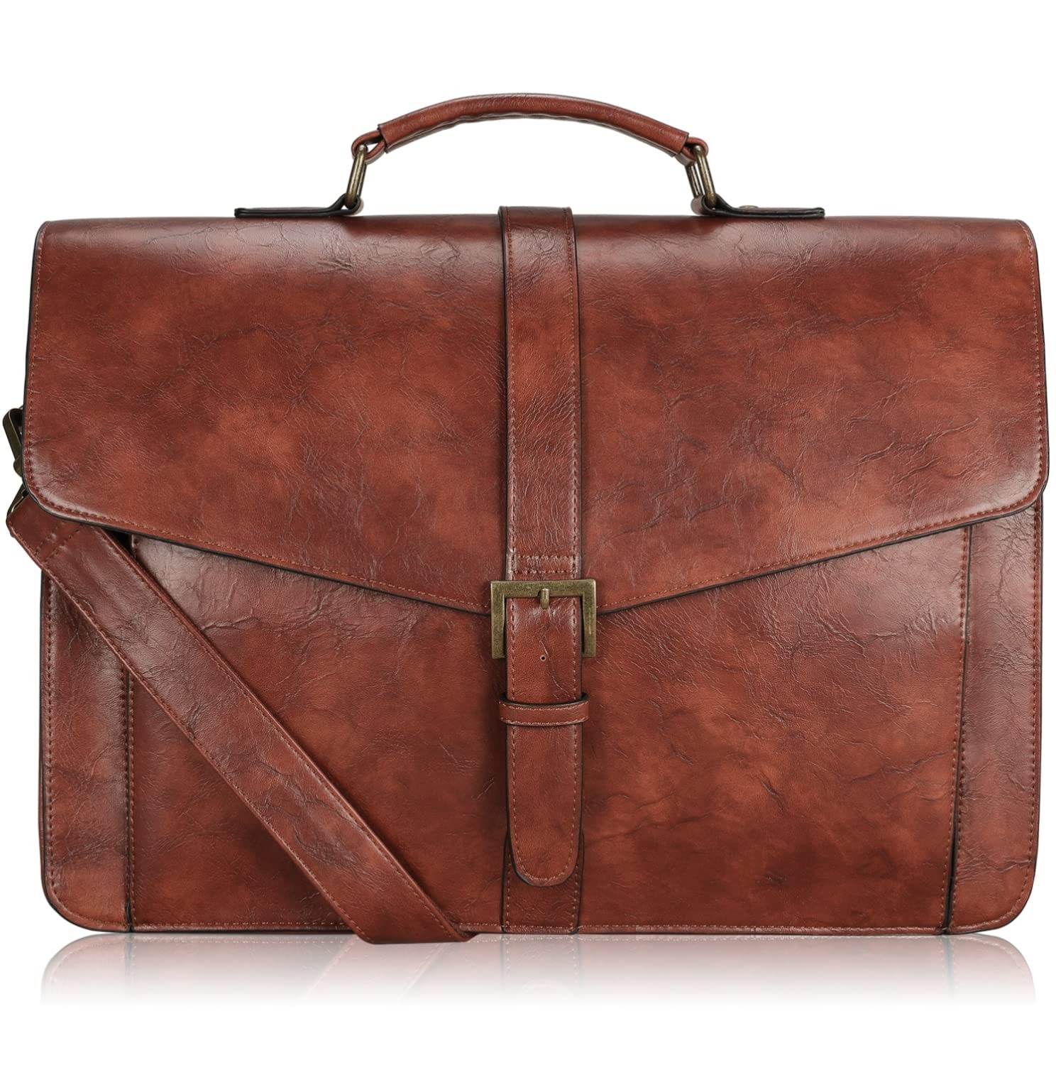 Men’s Leather Briefcase for Travel/Office/Business 15.6 Inch Laptop Messenger…