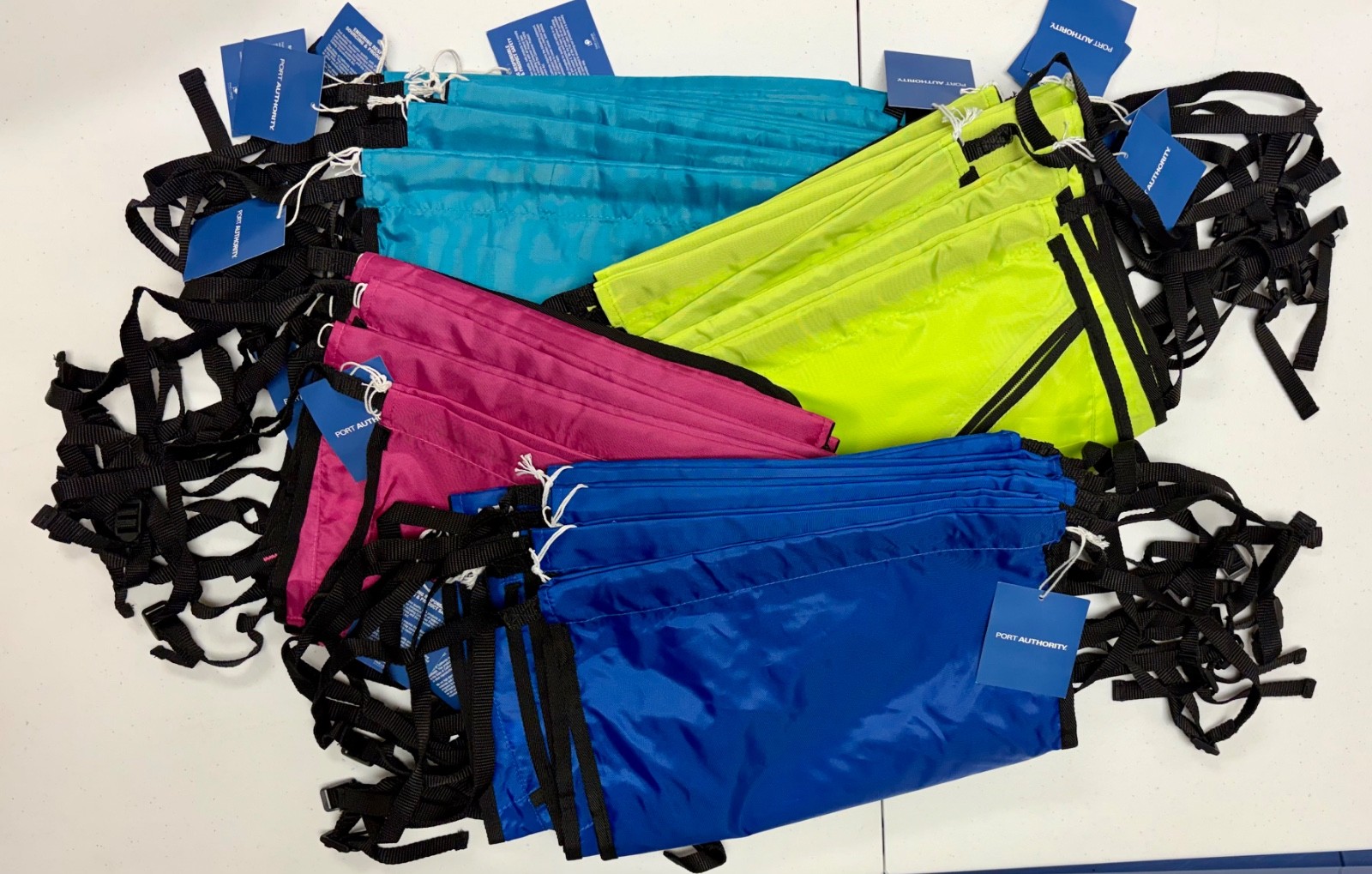 NWT Port Authority Zip-It Cinch Packs BG616 Lot of 32 – 8 of Each Color