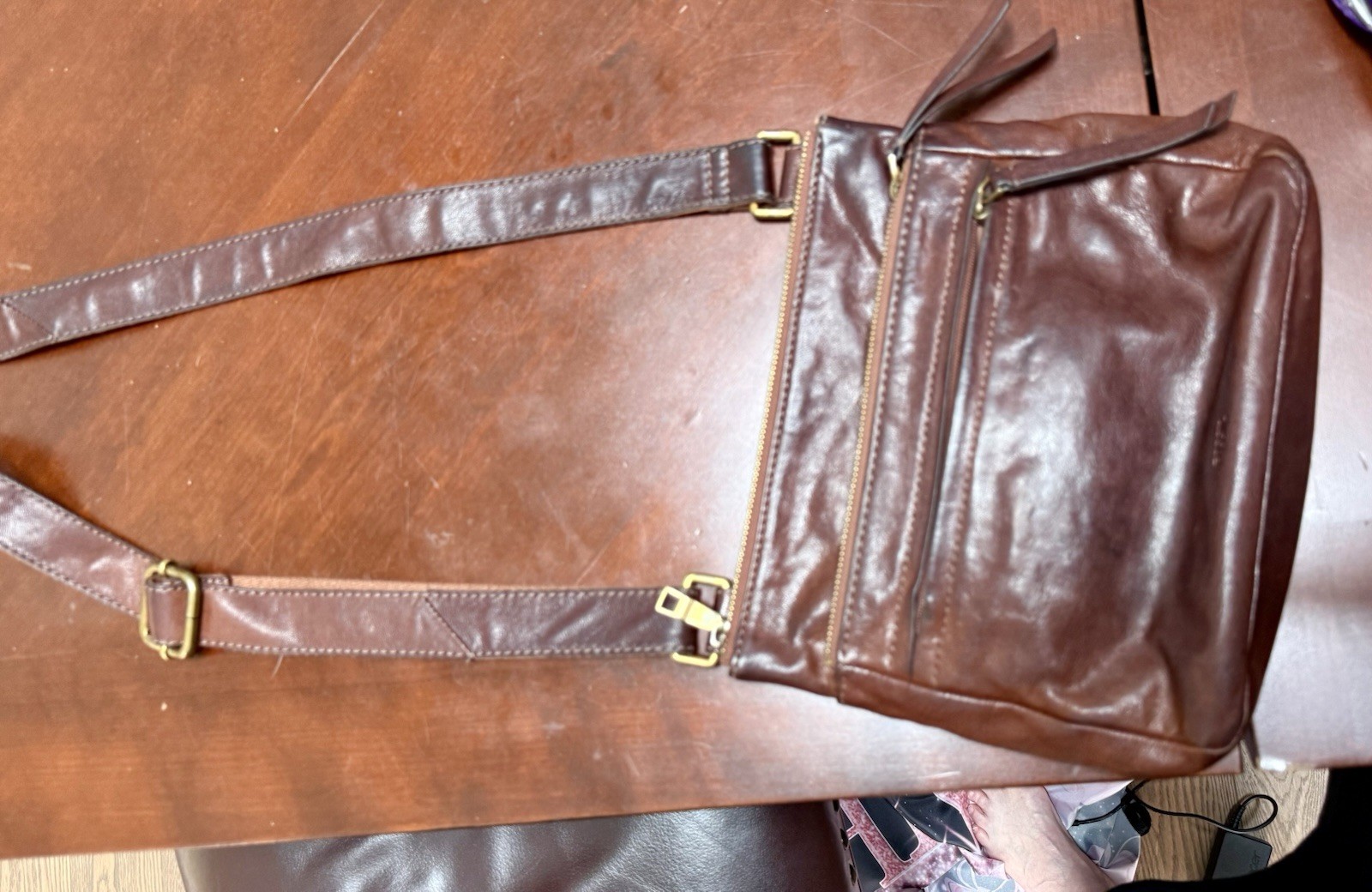 Fossil ZB6845 Brown Leather Crossbody Bag Multi Pocket Adjustable