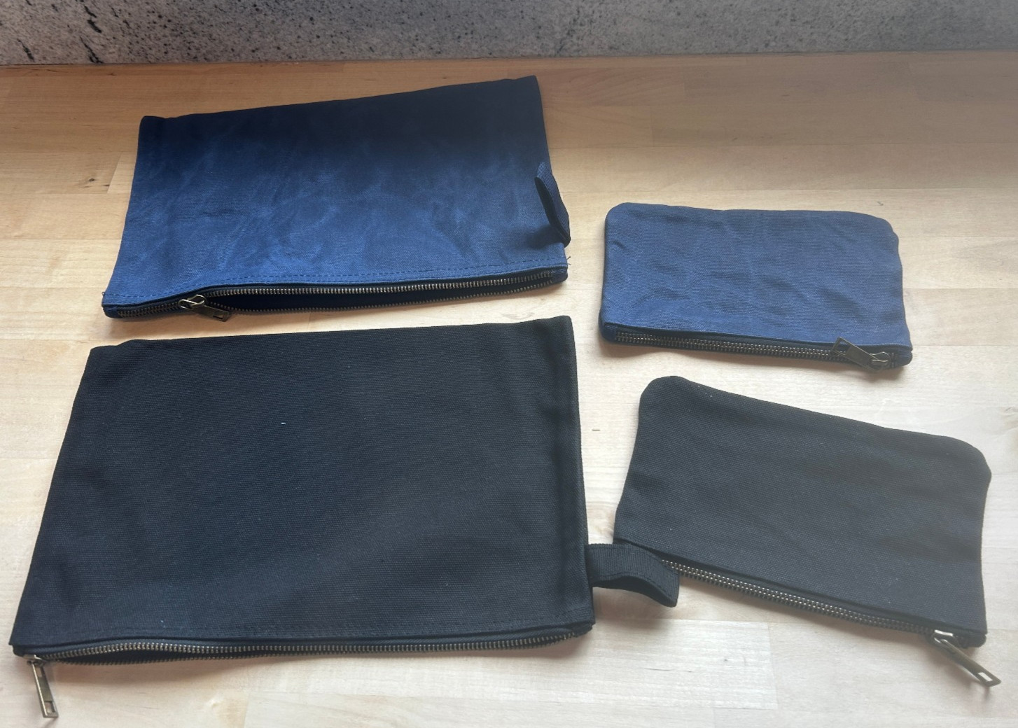 Fabric Canvas Pouches with Zipper Black, Blue- 12″x8″ (Qty 2) – 7″x4″ (Qty 2)