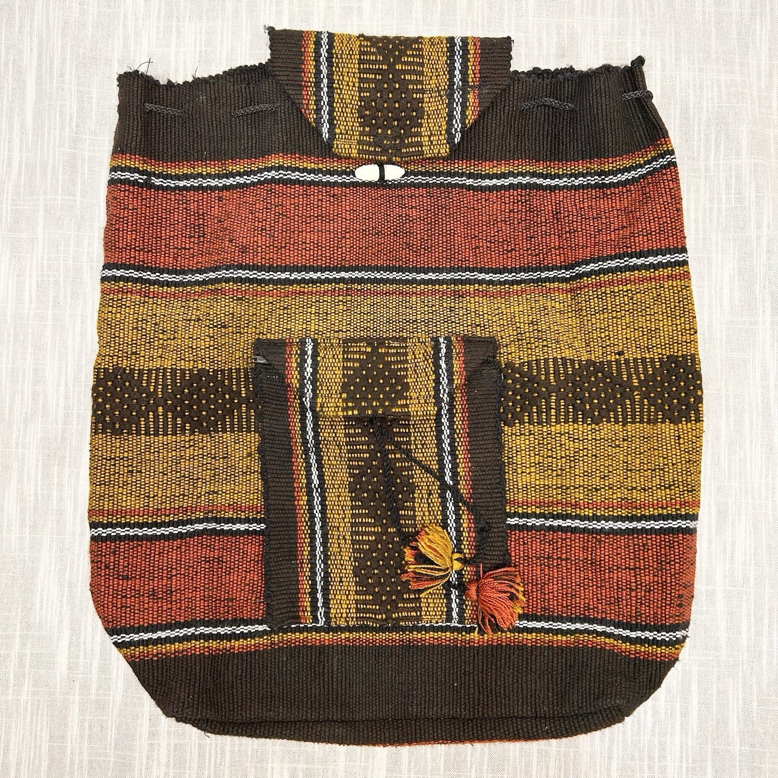 Backpack Made In Mexico Hand Woven Boho Bag 16” Yellow Red Black Rasta Pocket