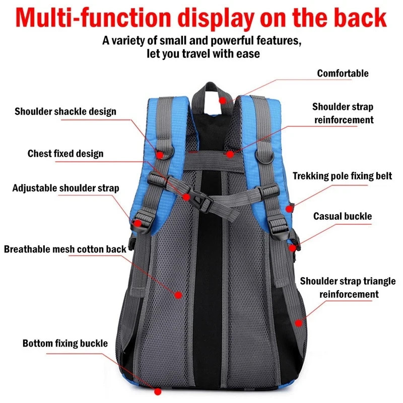 Travel Bag w/ Laptop Sleeve & Waist Shoulder Backpack For Men Women Camping Bag