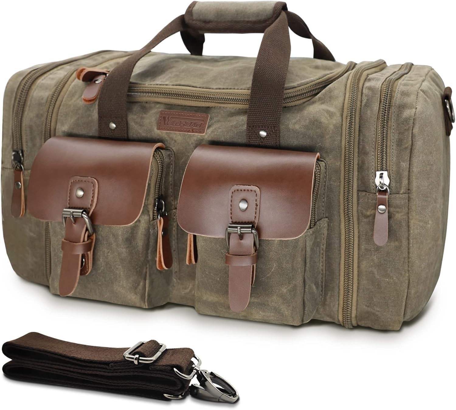 Waterproof Waxed Canvas Duffle Bag – 60L Genuine Leather Weekender Carry-On Bag
