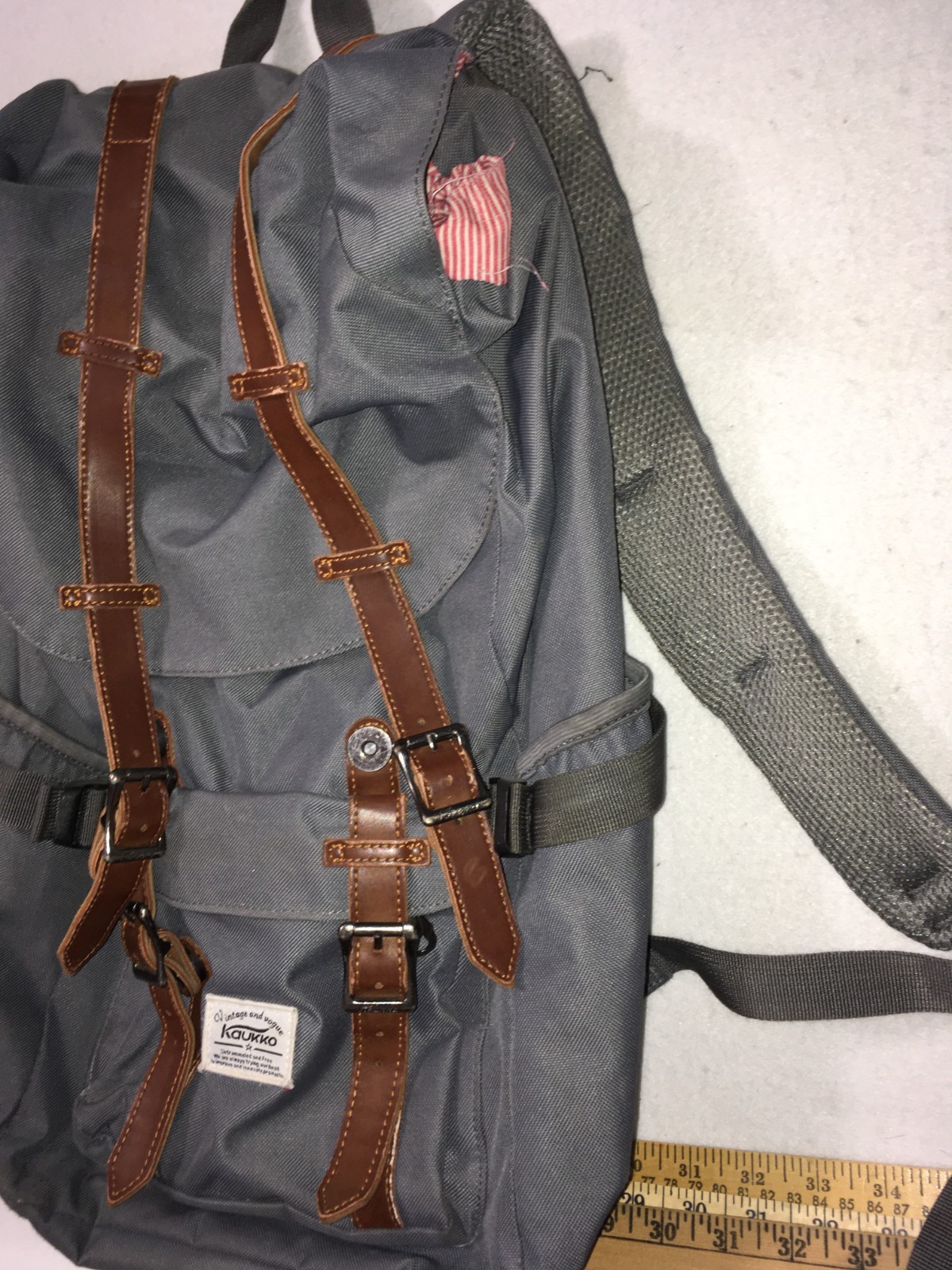 Kaukko Back Pack Vintage And Vogue Red Striped Lining Very Nice Large Size