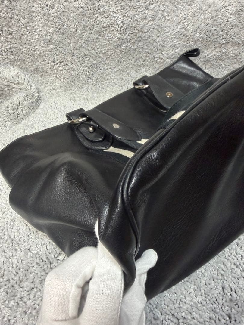 BALLY Tote Bag Handbag Leather Black Designer Spacious Iconic 34x28x17cm