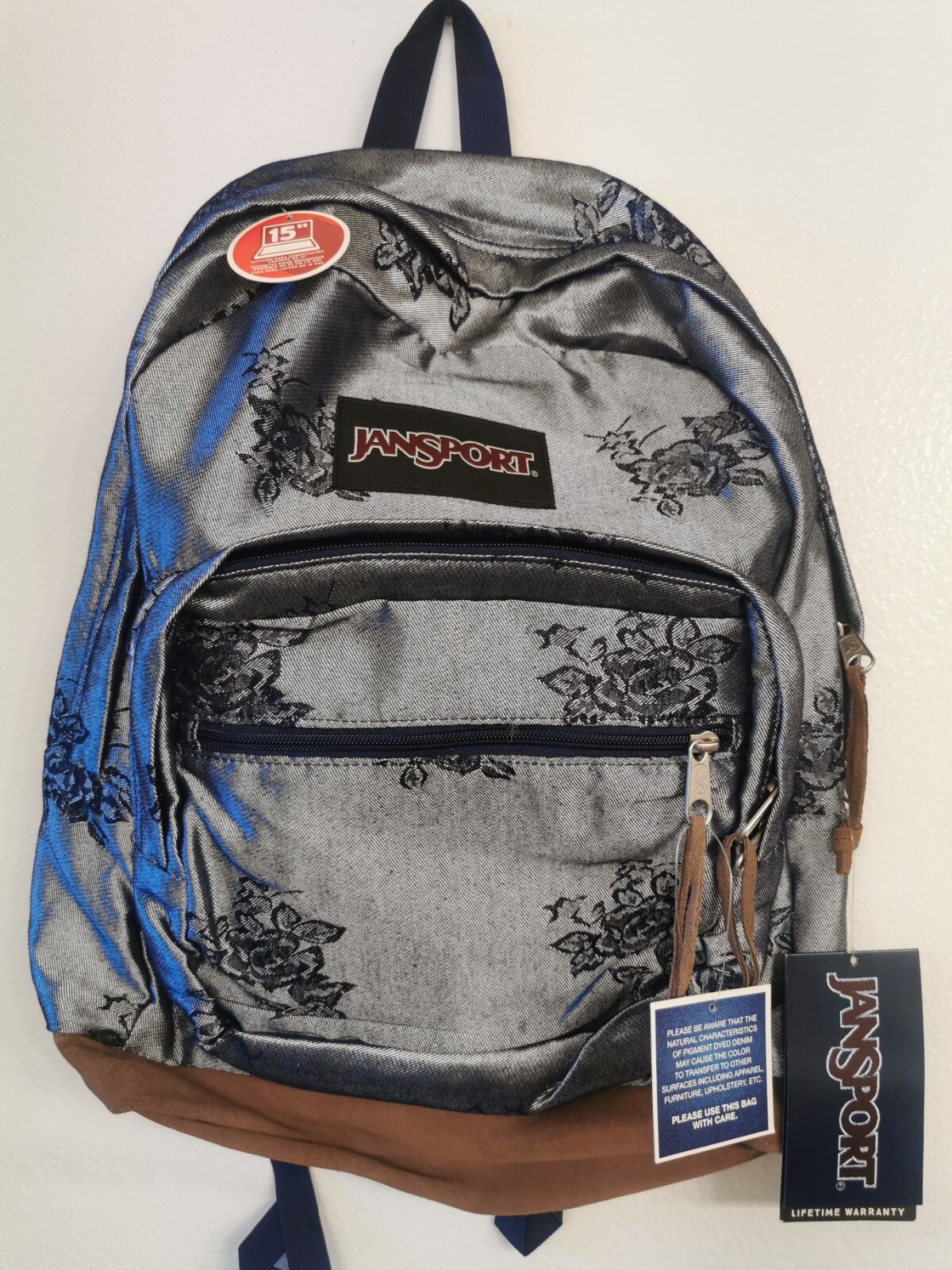 NWT Jansport Backpack Right Pack blue floral With Laptop Sleeve