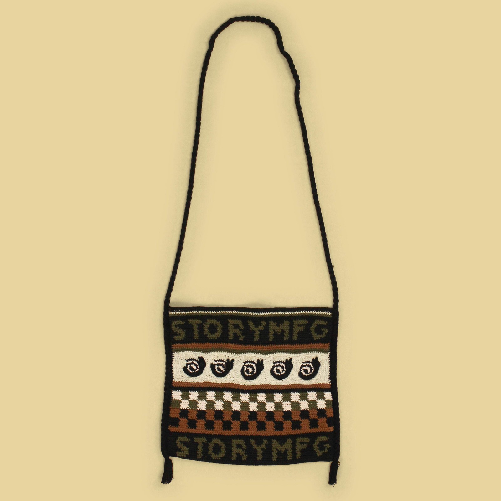 Story mfg. Snail Power Design Crochet Cotton Stash Bag Shoulder Strap Sample