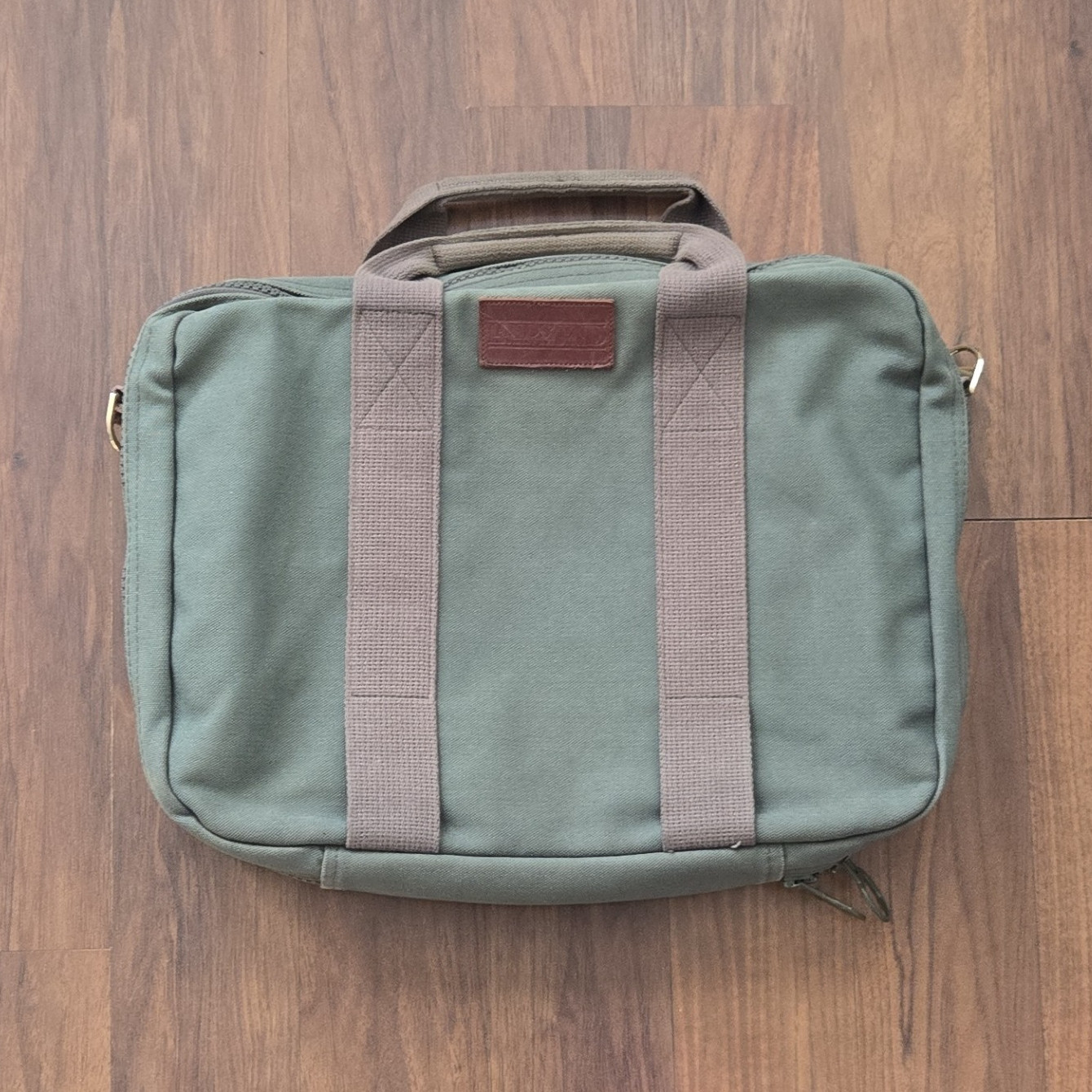 Lands’ End Vintage Green Solid Zip Briefcase Canvas Bag Handles Pockets USA