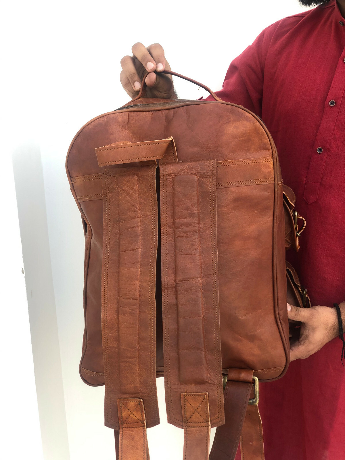 Extra Large Camel Leather Back Pack Rucksack Travel Bag For Men’s and Women’s