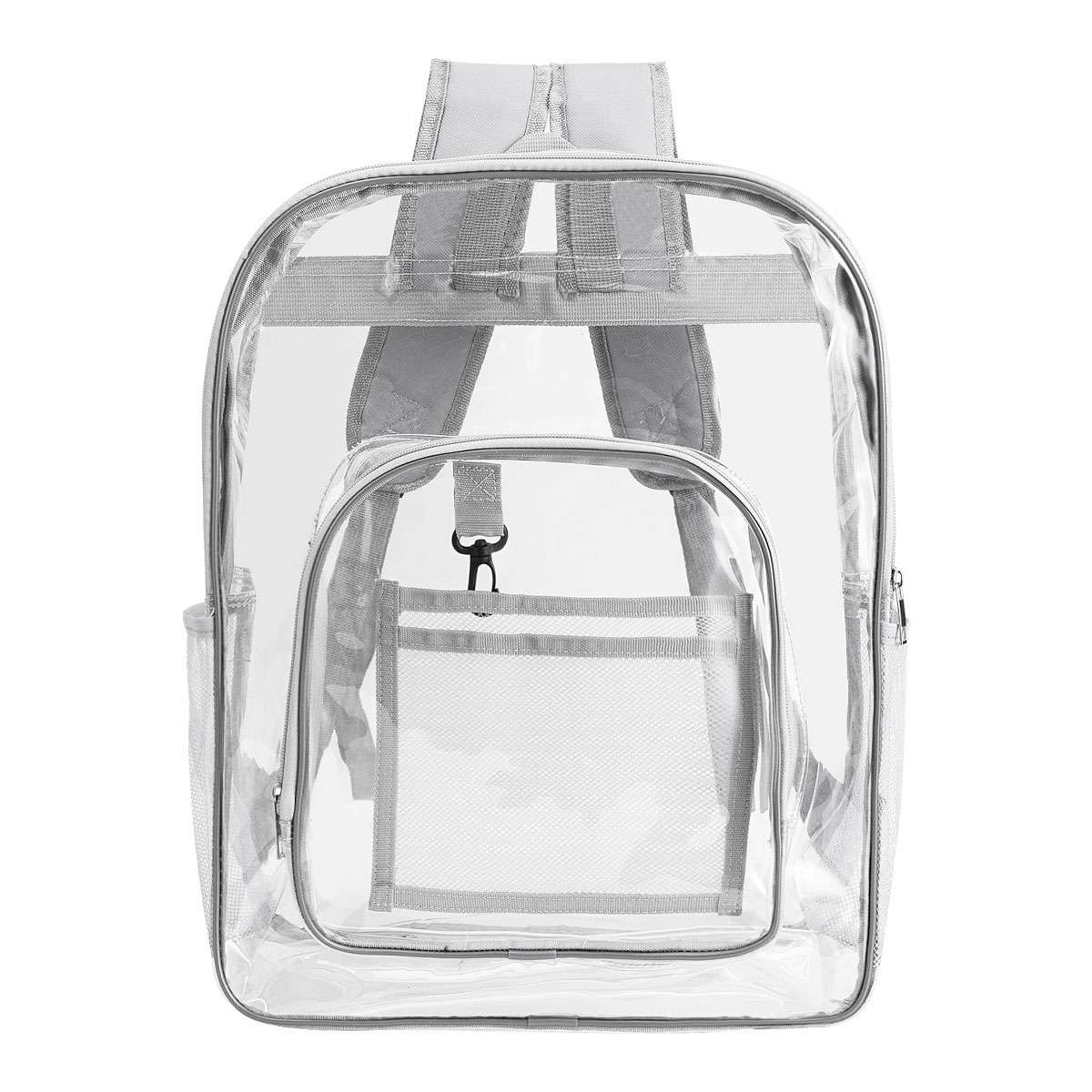 Extra Heavy Duty Clear Backpack Transparent Bookbag Back to School (Black, Grey)