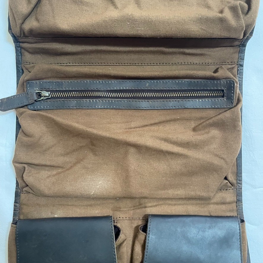 KomalC Genuine Buffalo Leather Hanging Toiletry Bag Brown Dopp Kit Travel Case