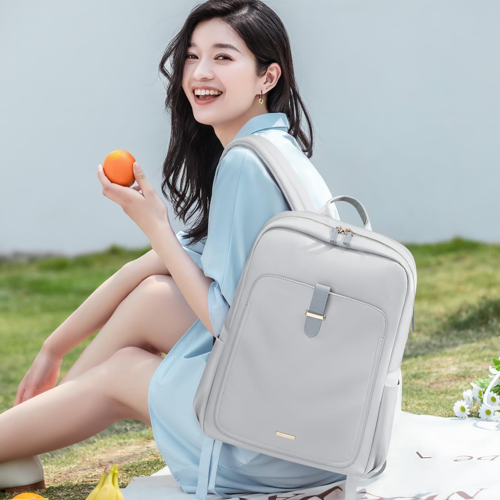 Laptop Backpack Purse for Women Fits 14 Inch Notebook Pale Grey Daypack