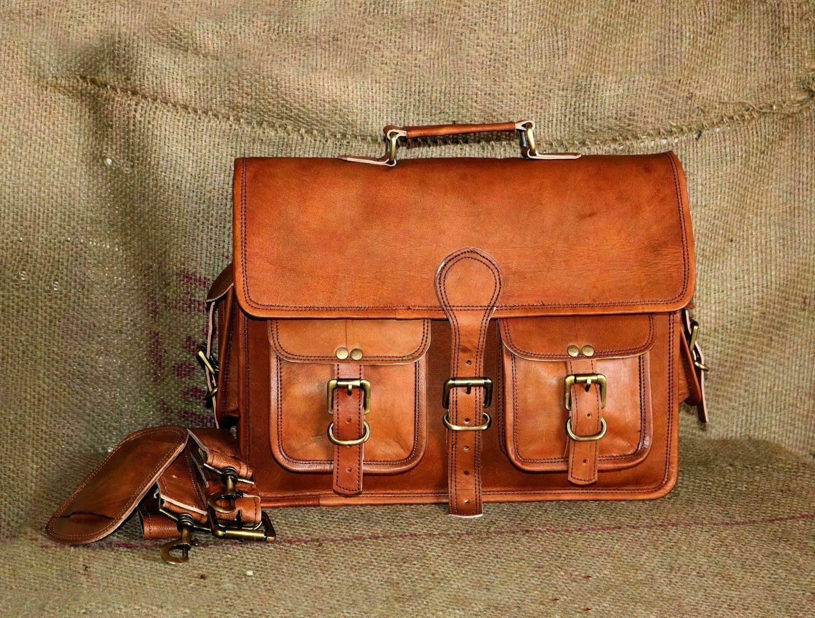 Genuine Leather Vintage Laptop Messenger Briefcase Bag Satchel Handmade Men’s