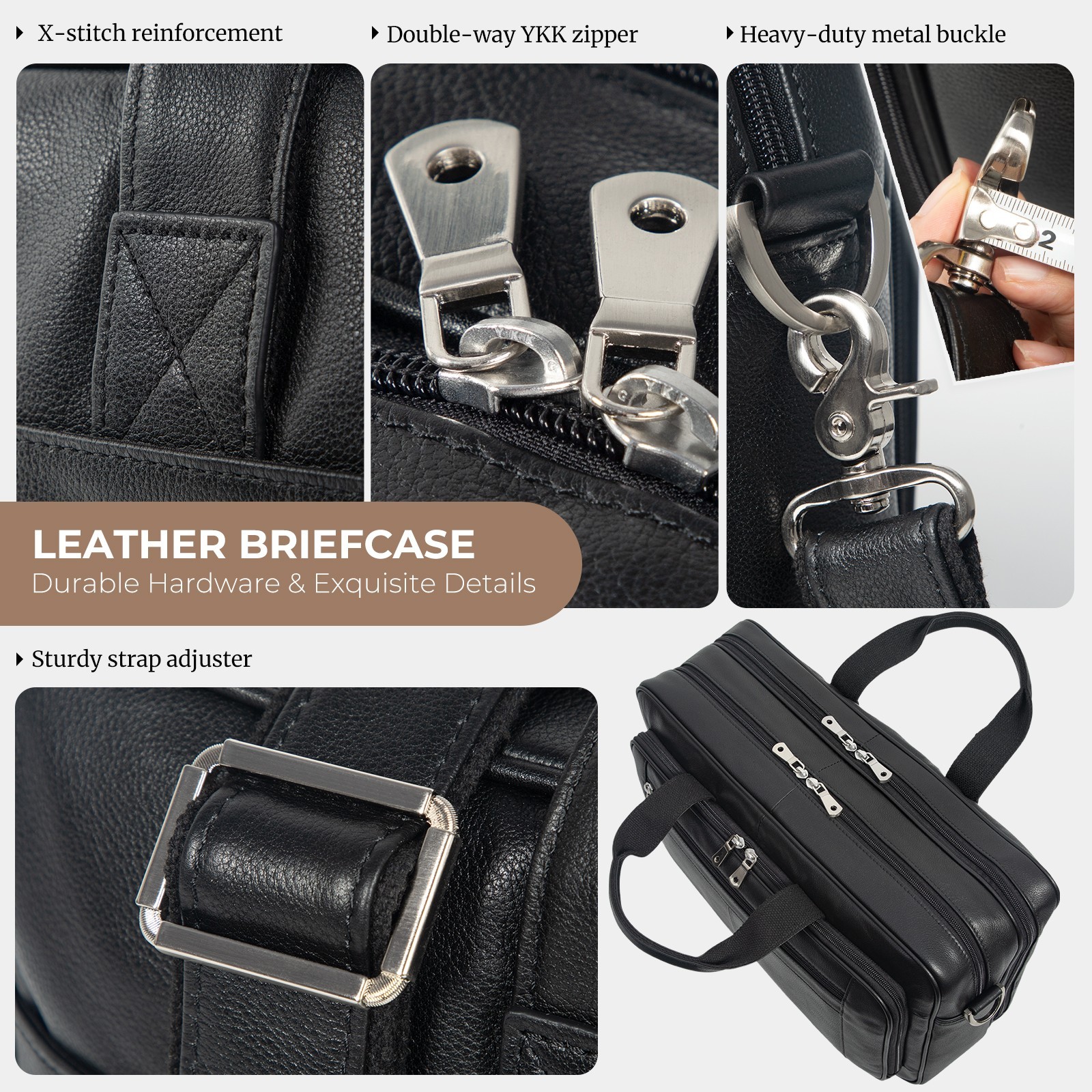 Augus Leather Briefcase for Men 16” Laptop Messenger Bag with Luggage Strap