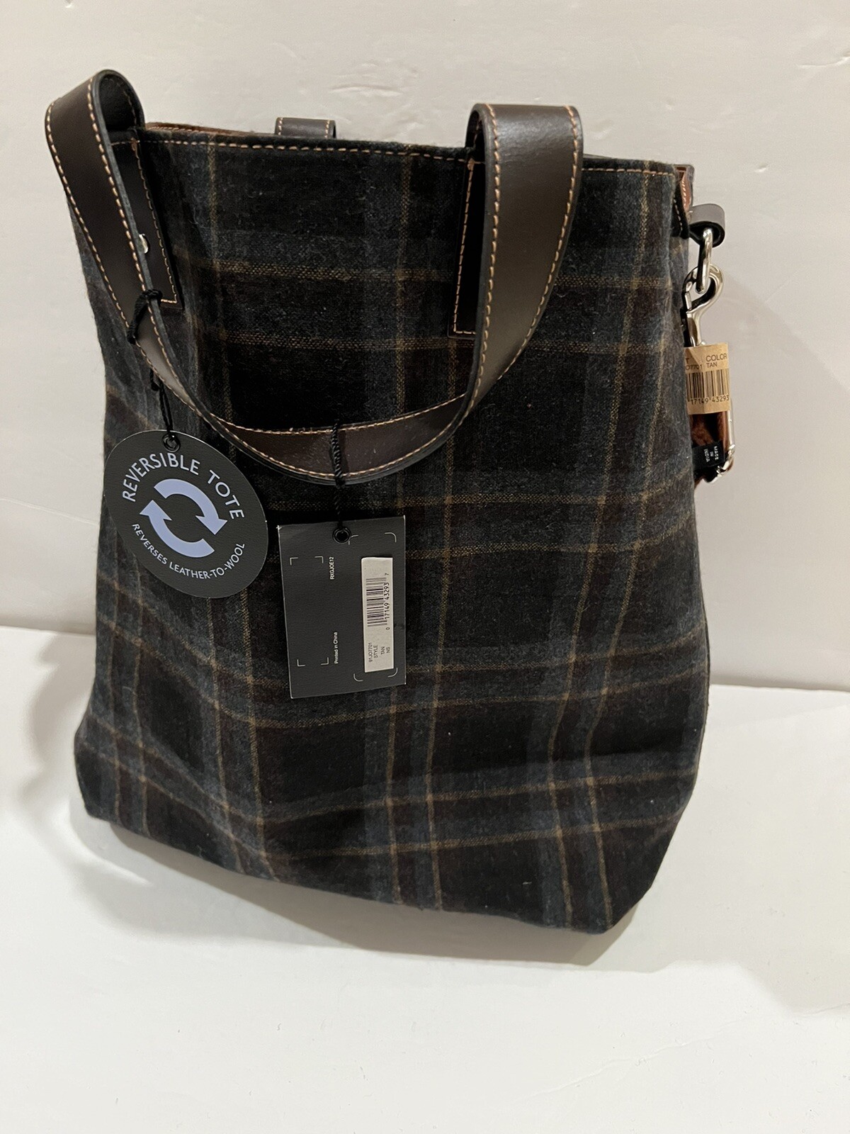 Brand New Joseph Abboud Tote Reversible Leather To Wool