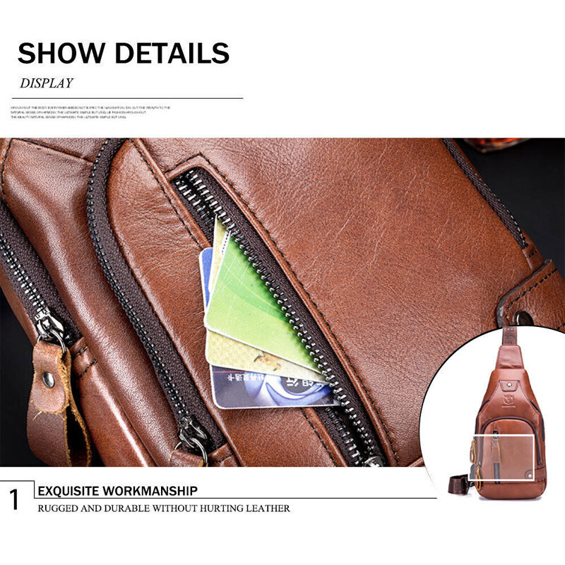 Men’s Sling Backpack Genuine Leather Chest bag Crossbody Bag Shoulder Bag New Z