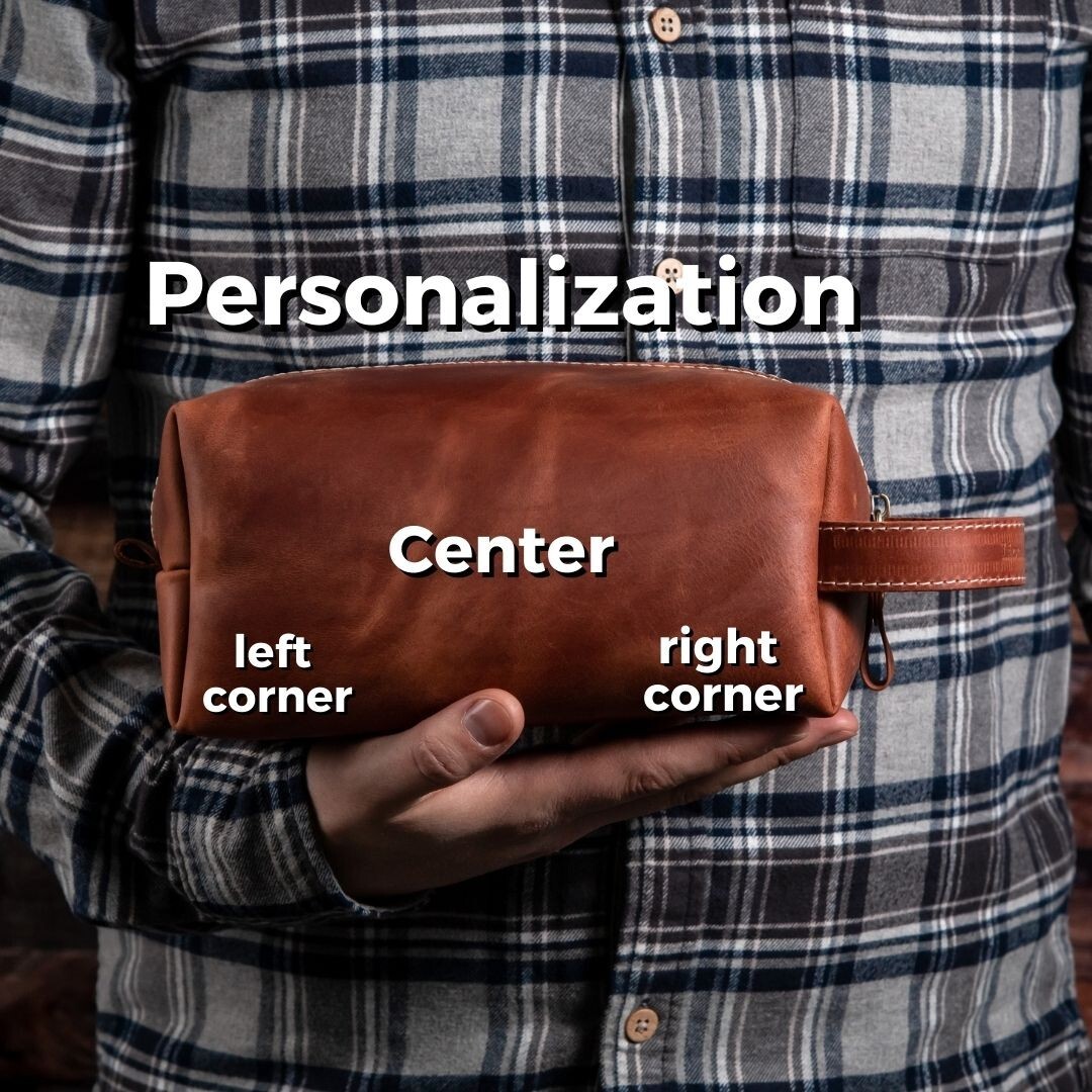 Leather Toiletry Bag For Men Personalized Travel Dopp Kit Handmade Wash Bag