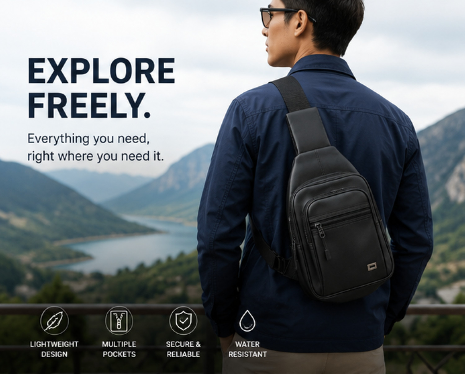 Crossbody Bag Small Sling Bag For Men Leather Bag Man Purse Slim Chest Backpack