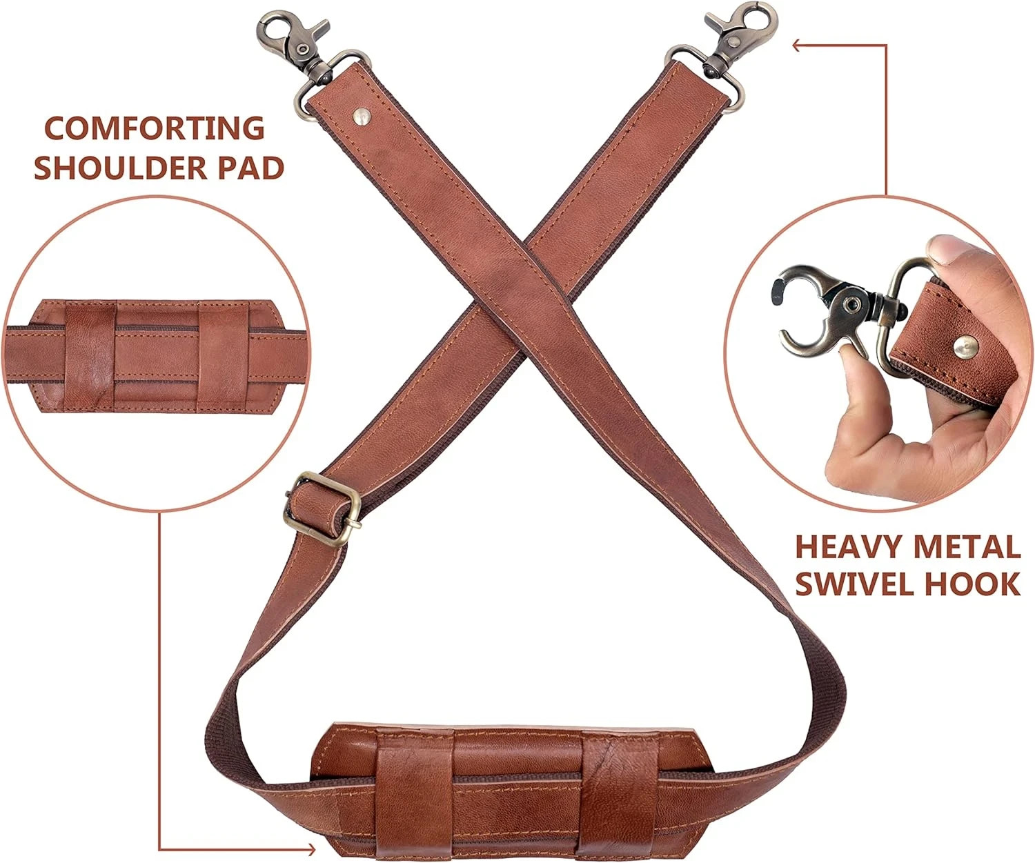 Adjustable 60-Inch Real Leather Bag Replacement Shoulder Strap Comfort Fit Padde