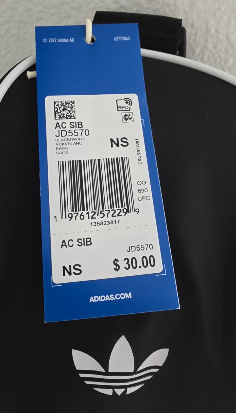 Adidas Adicolor Small Black Sling Bag Unisex Crossbody Adjustable Strap Zipper
