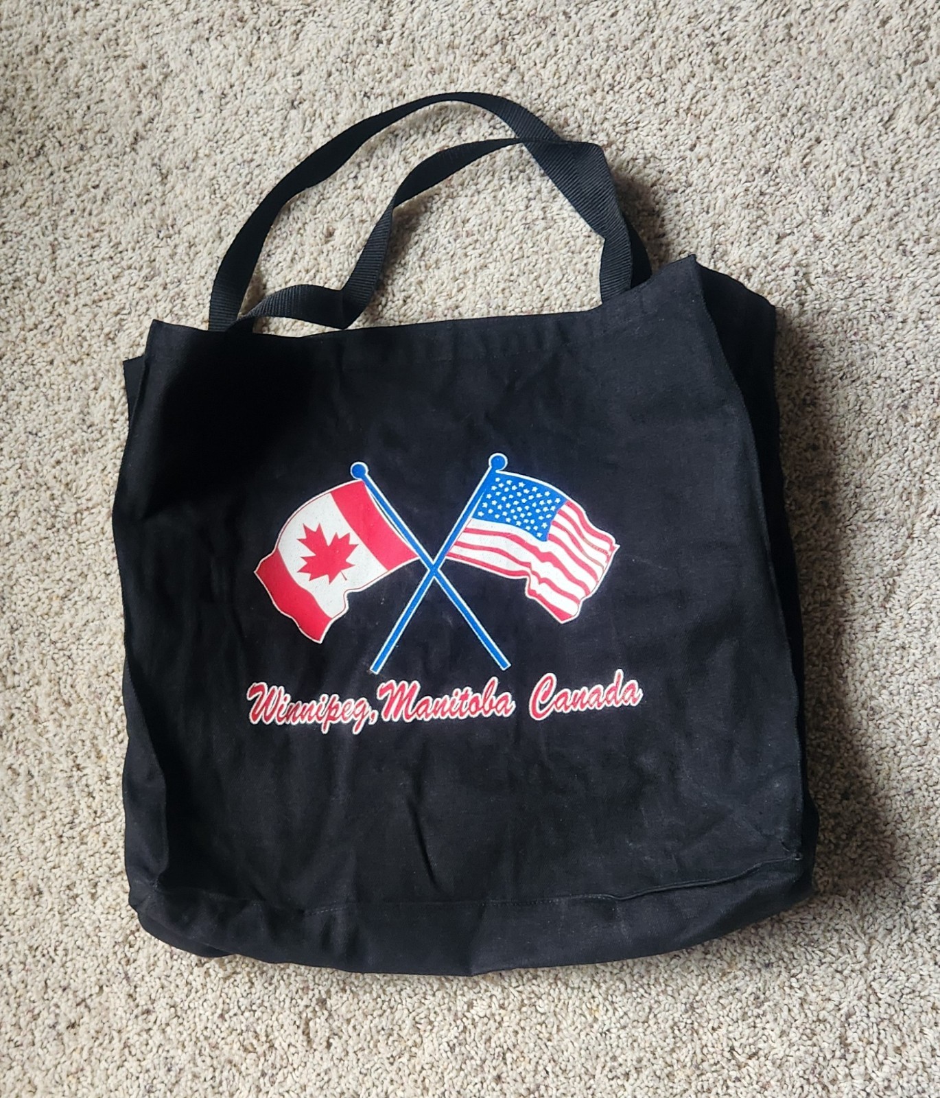 Tote Bag Winnipeg, Manitoba Canada & United States FLAGS Large Black Vintage