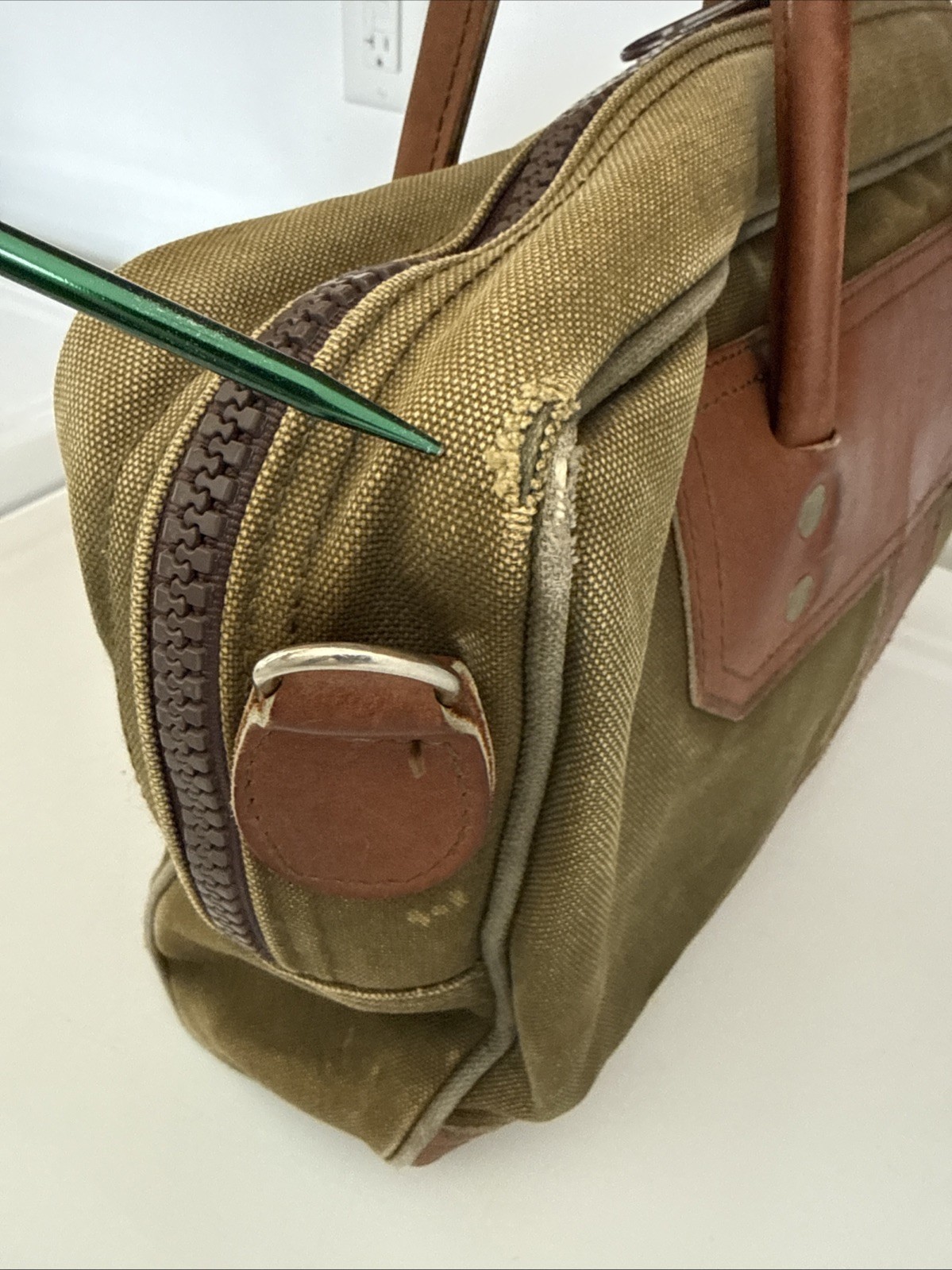 Duluth Pack MINN Green Canvas Leather Briefcase USA Travel Bag VTG Well Used