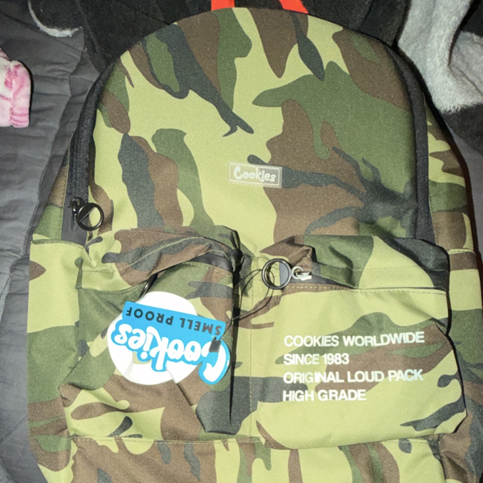 Cookies Sf Camouflage Backpack Green Brown Black Adjustable Strap Zip Closure