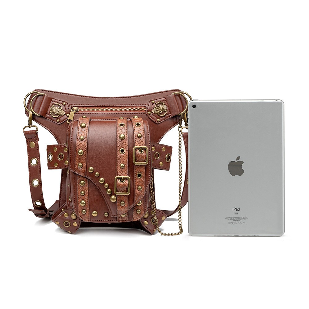 GEARDUKE Men Women Gothic Steampunk Crossbody Shoulder Leather waist Chest Bag
