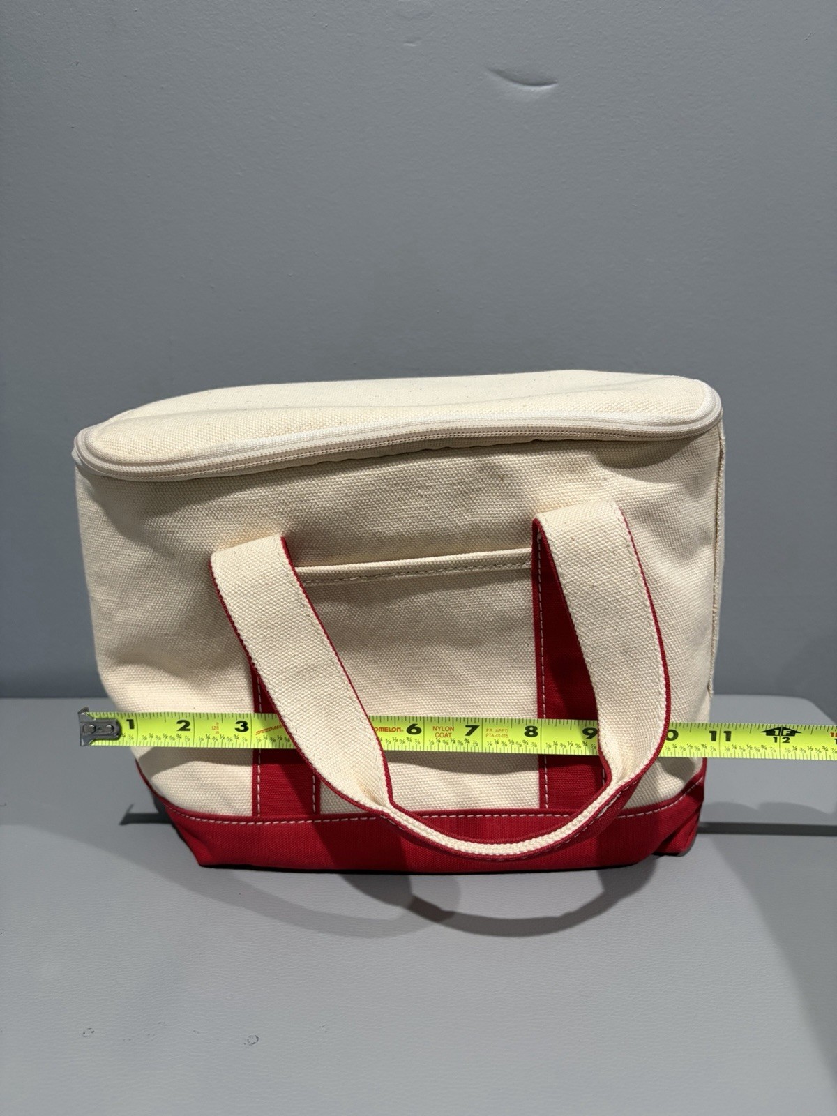 Vintage LL Bean Small Boat Tote Insulated Cooler Lunch Bag Beige Red Handles