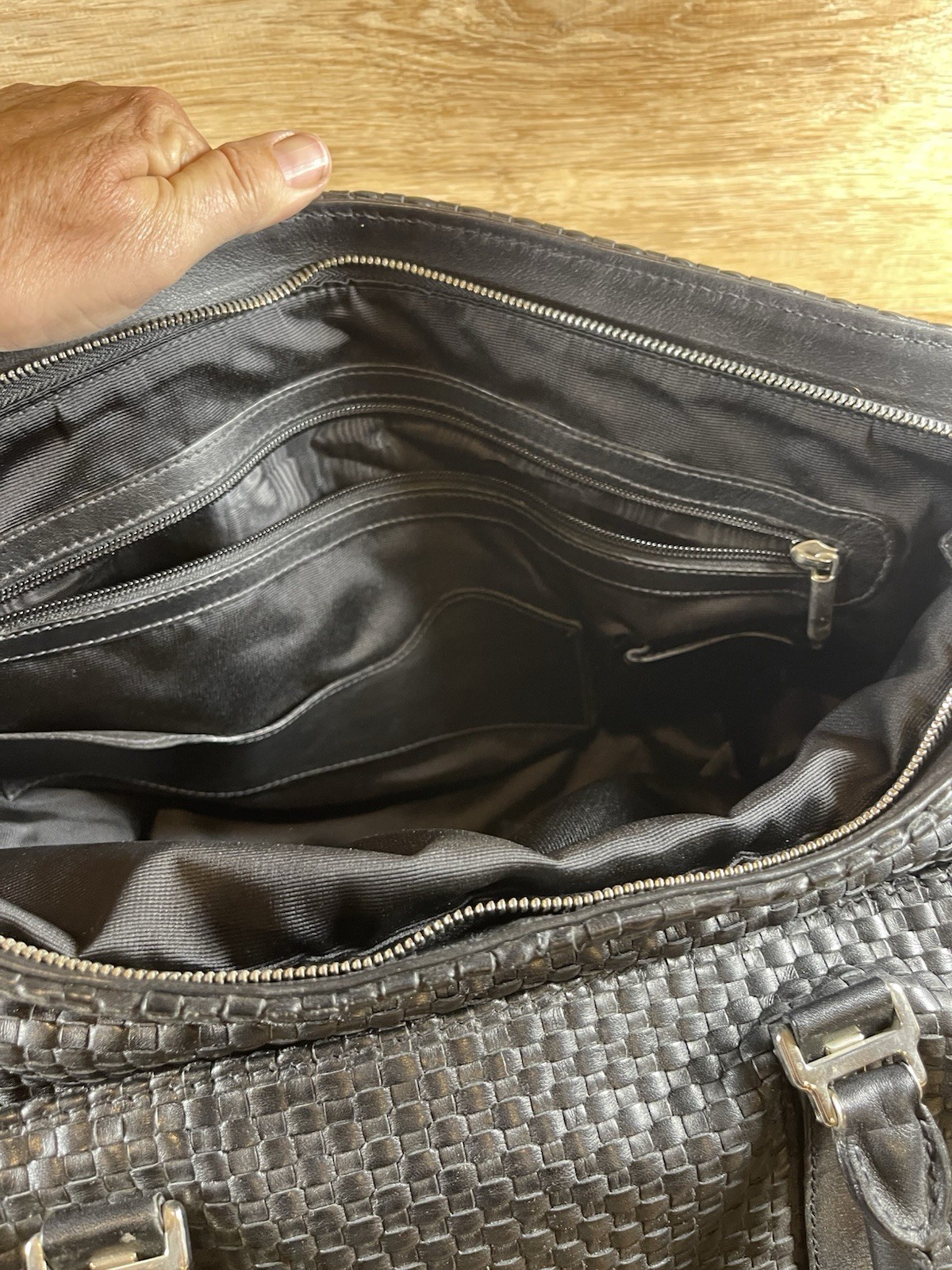 Cole Haan Black Woven Leather A Line Duffle Weekender Bag $2595