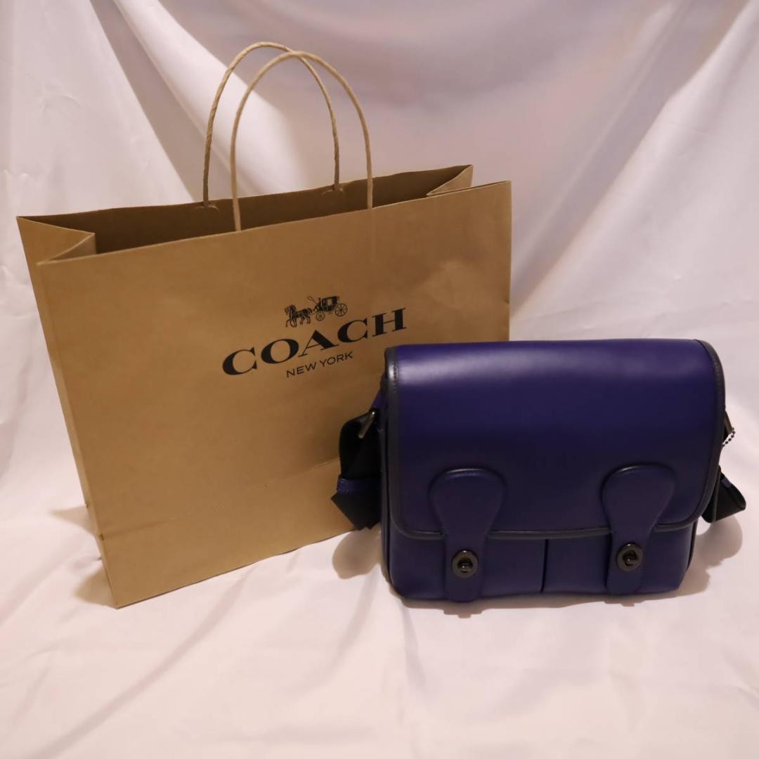 COACH Heritage Map Indigo Midnight Turn Lock 22.5×25.5x6cm Strap 70-128cm Used