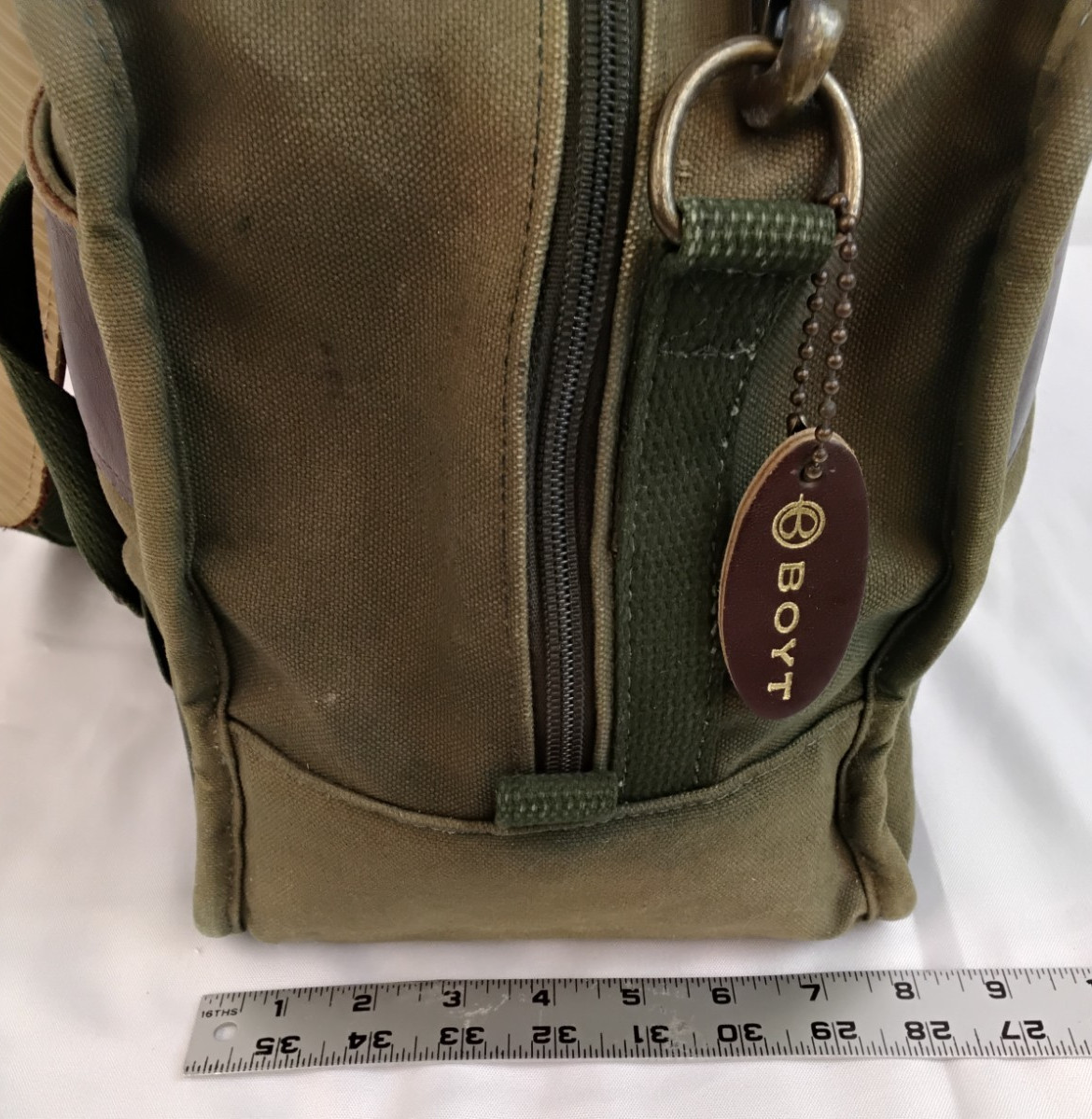 Boyt Duffle Bag Leather & Green Canvas Ducks Unlimited Added #Z4984