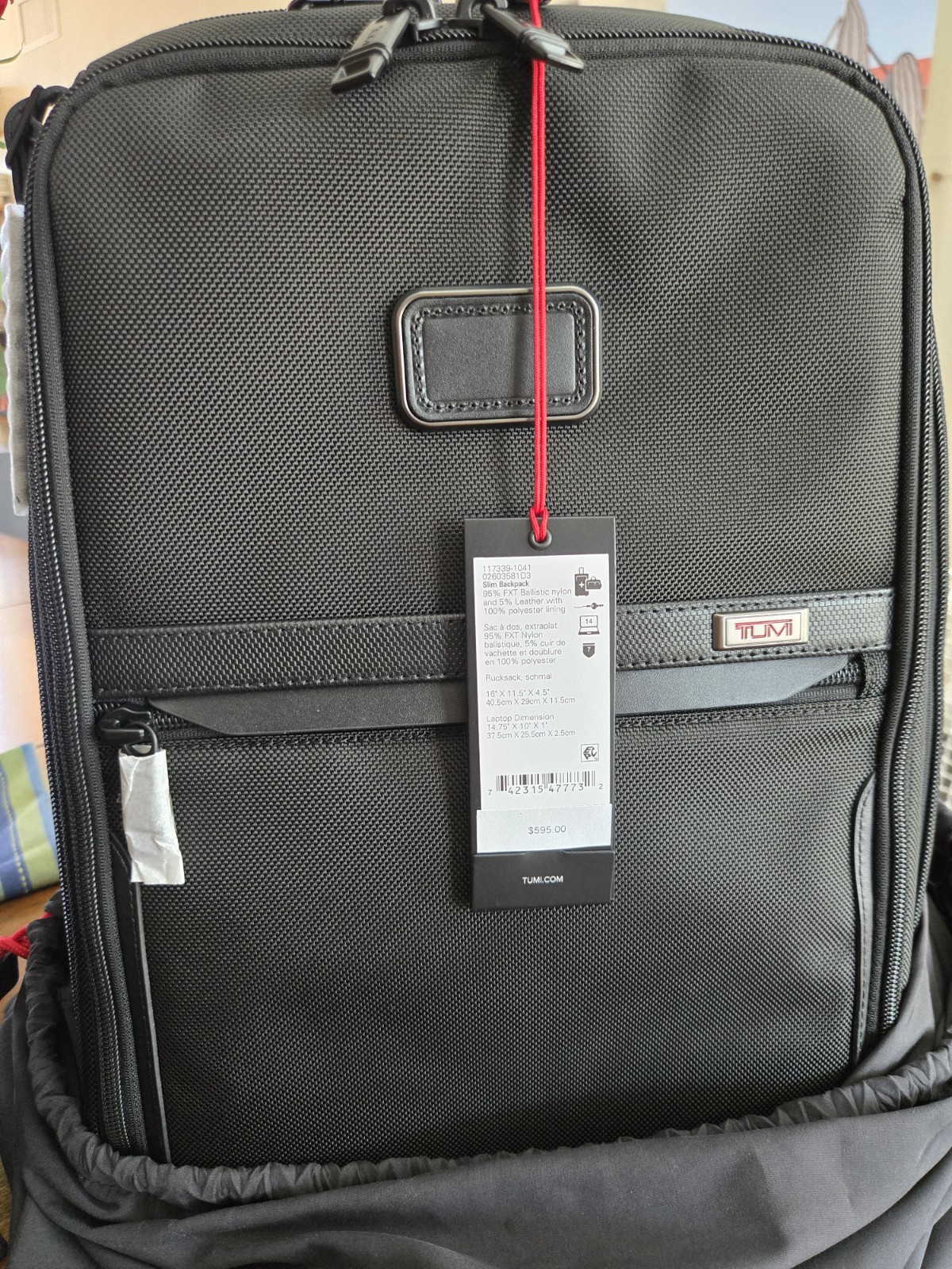 NWT TUMI ALPHA Blk Ballistic Nylon Slim Backpack+Red Pouch+Organizer Travel Tote
