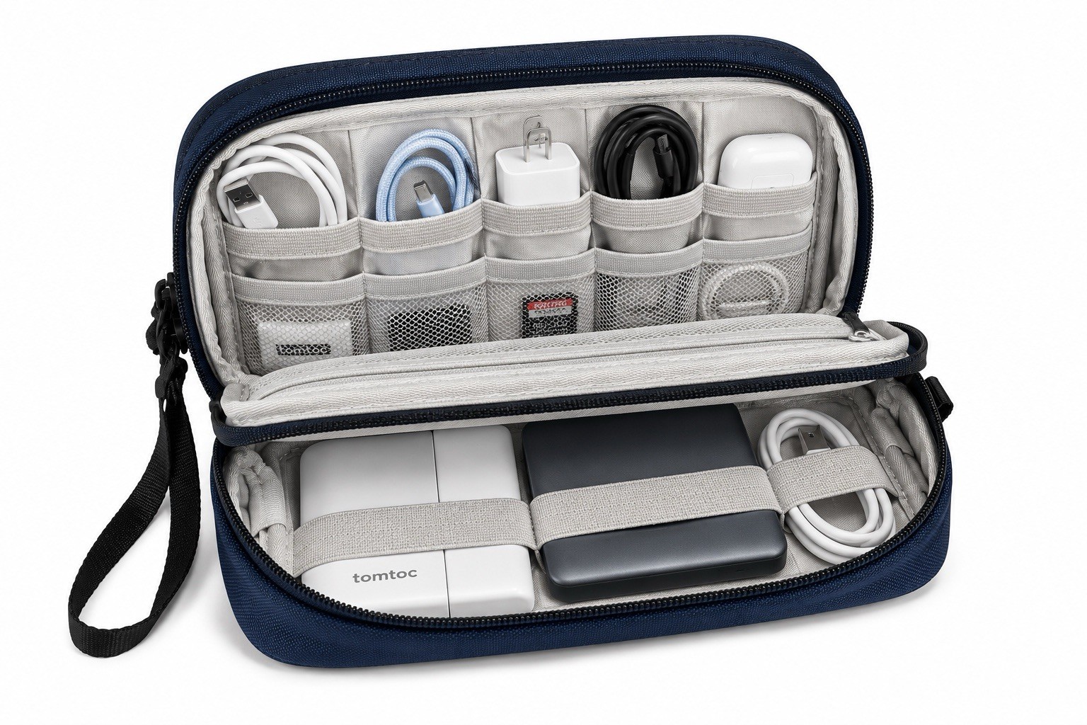 Tomtoc T12M Tech Organizer Travel Cable Electronics Accessory Case Navy NWT