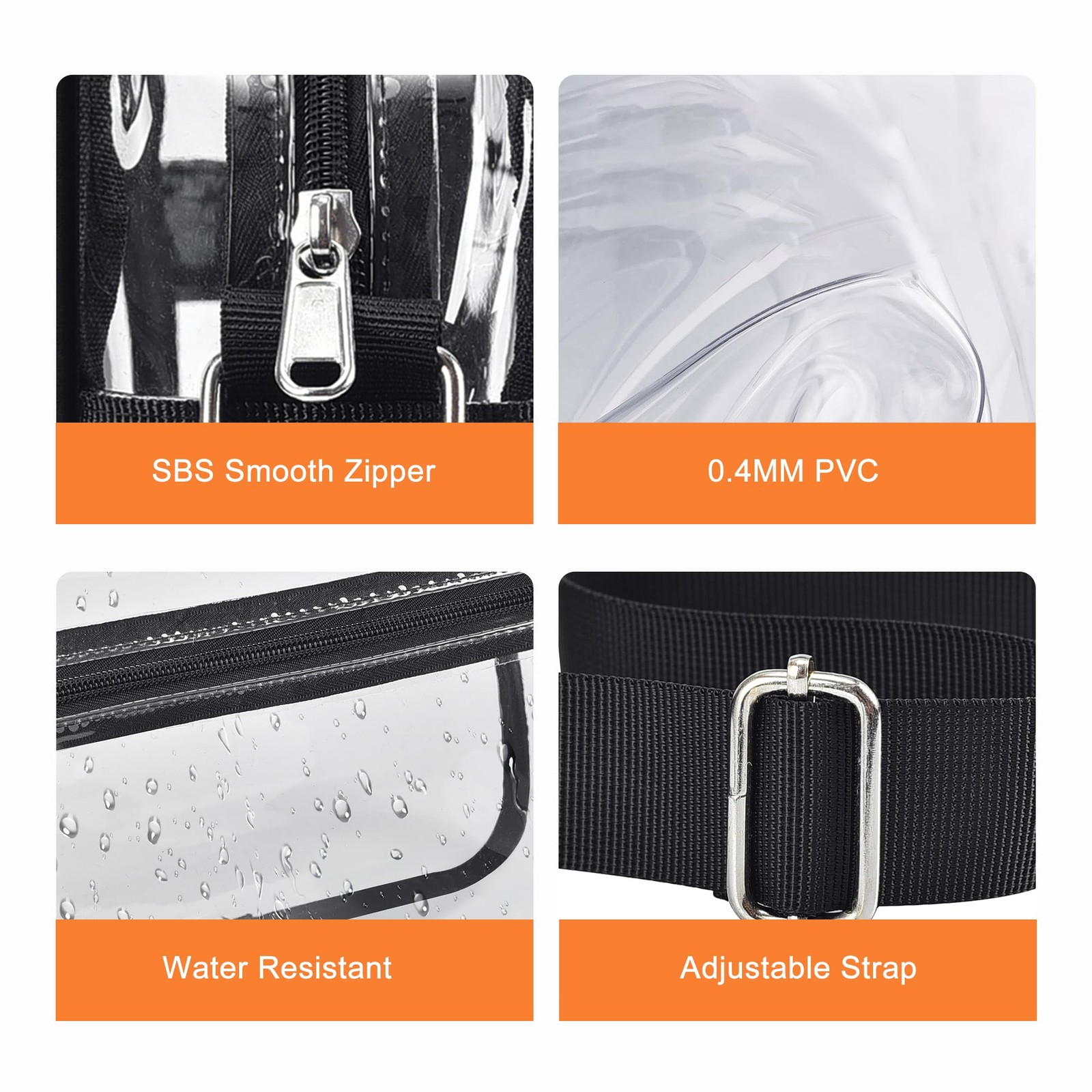 Clear Bag Black for Stadium Events Concert Outfits and Sports Events