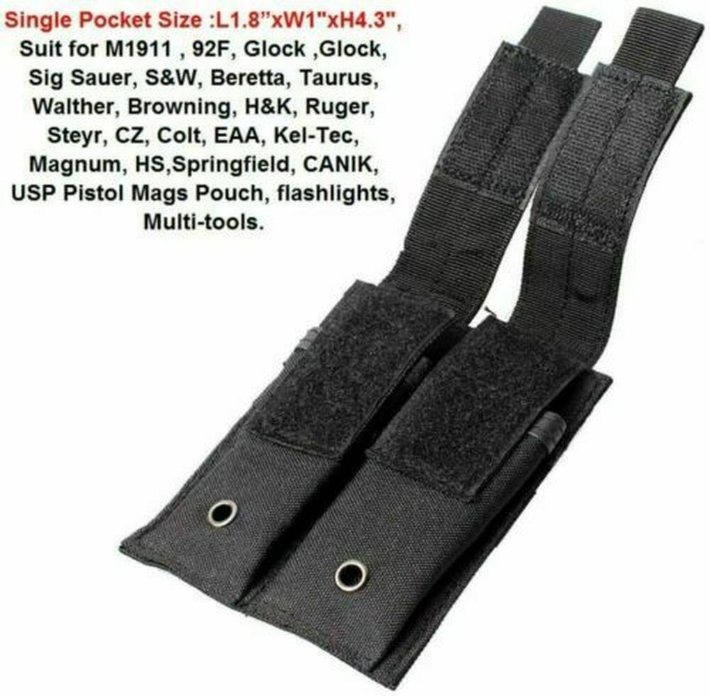 Outdoor Military Tactical Molle Double Magazine Nylon Pistol Mag Bag Holder Tool
