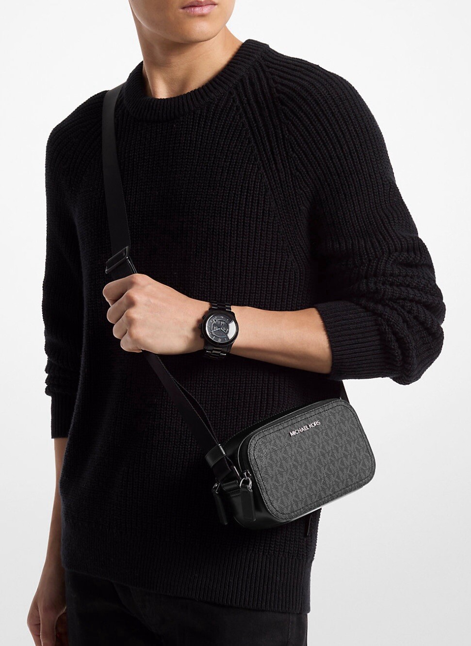 Michael Kors Cooper Signature Logo Crossbody Double Zip Camera Bag Black