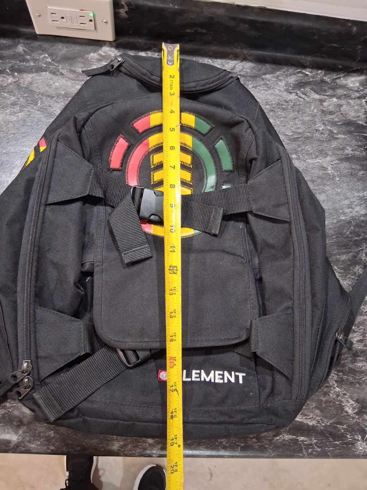 Vintage Element Black Mohave Skateboard Backpack Bag Rasta Logo USED