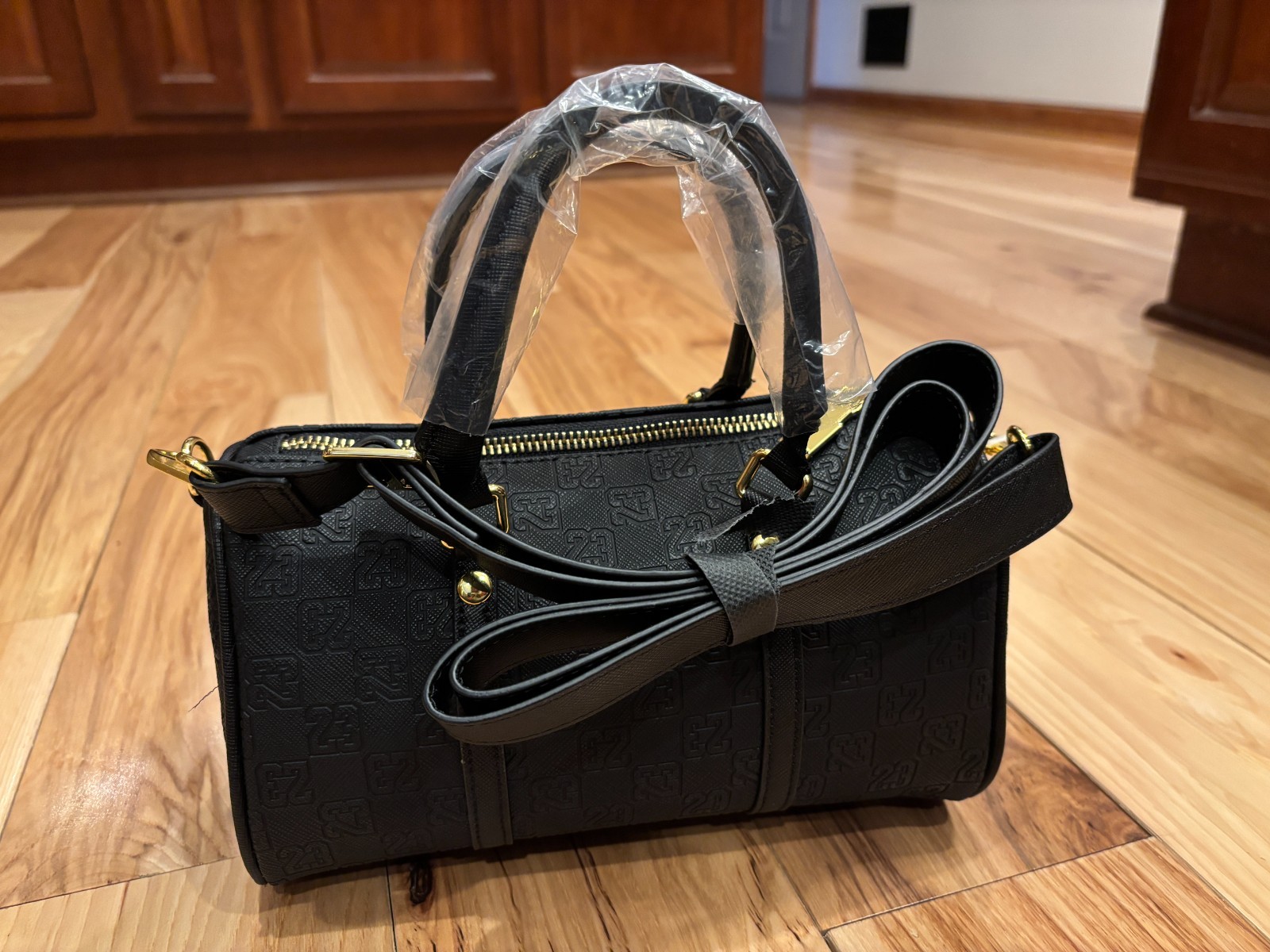 Nike Jordan Monogram Mini Duffle Bag Black Metallic Gold MA9169 K5X NWT