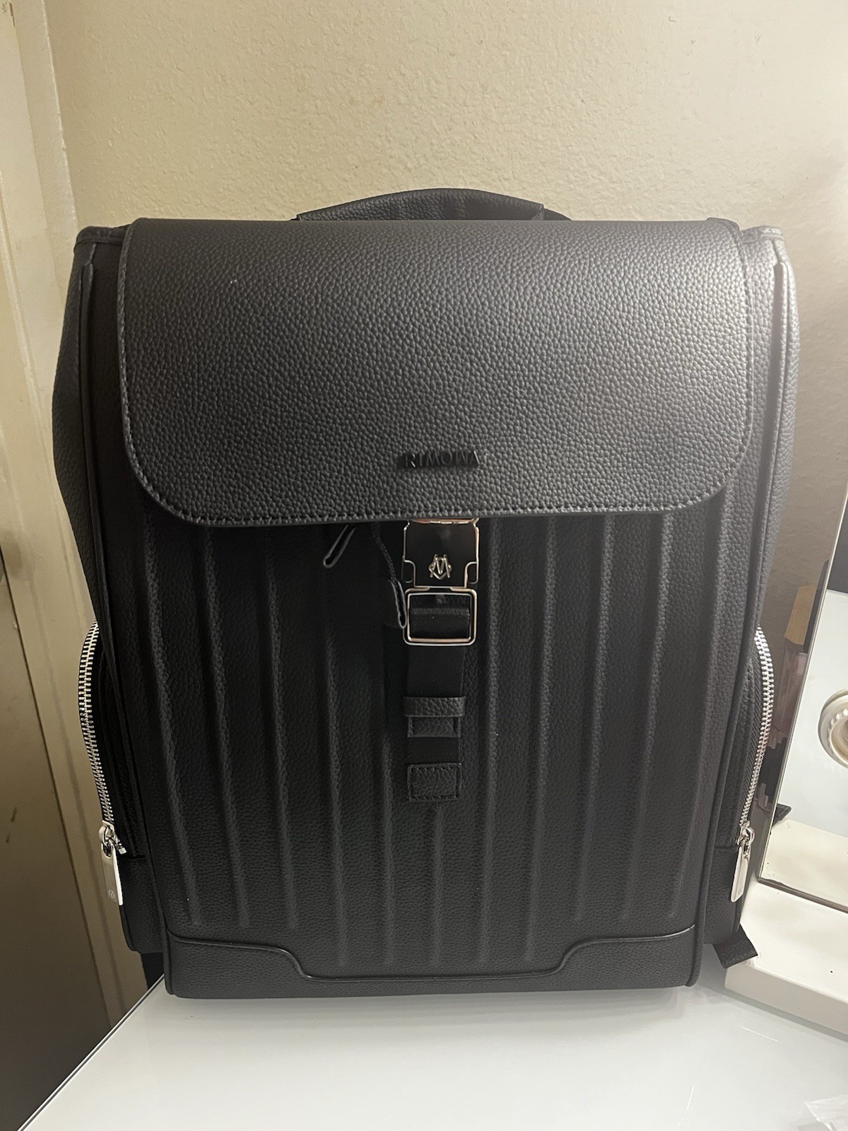 Rimowa Never Still Backpack Large Black Leather Flap Rucksack Designer Travel