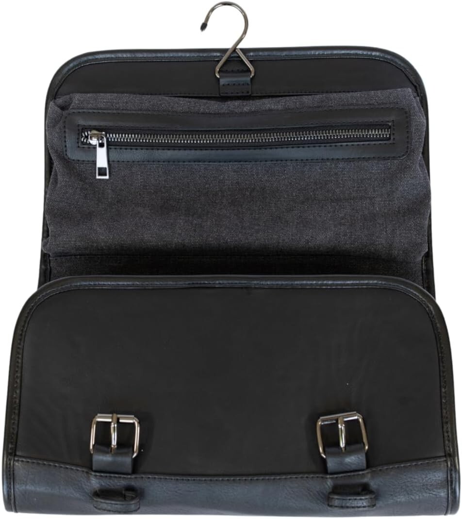 Luxurious Black PU Leather Toiletry Bag with 4 Compartments – Ideal for Travel