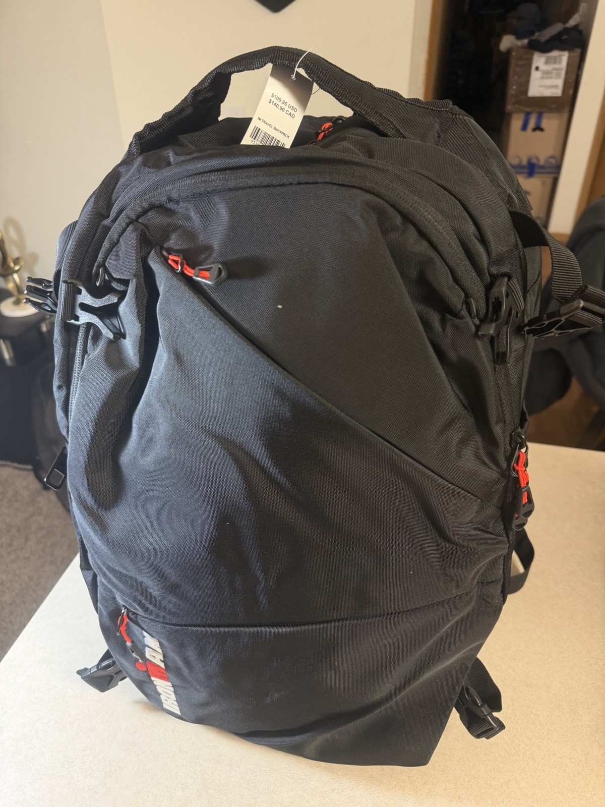 IRONMAN Black & Red Backpack Zip Closure Adjustable Padded Strap Sports