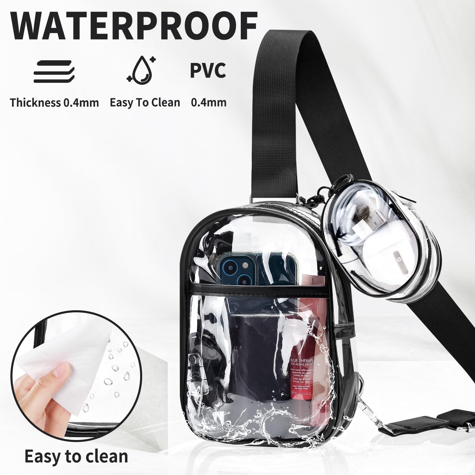 Waterproof Clear Bag for Stadium Events, Women’s Crossbody Clear Sling Bag wi…