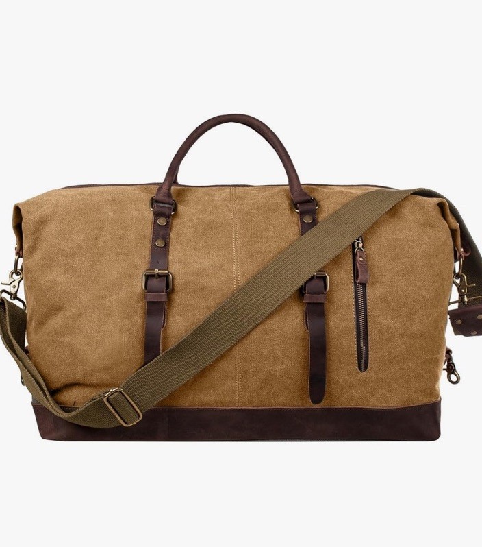 New Canvas Leather Weekender Duffel Travel Bag + Matching Dopp Kit – Khaki
