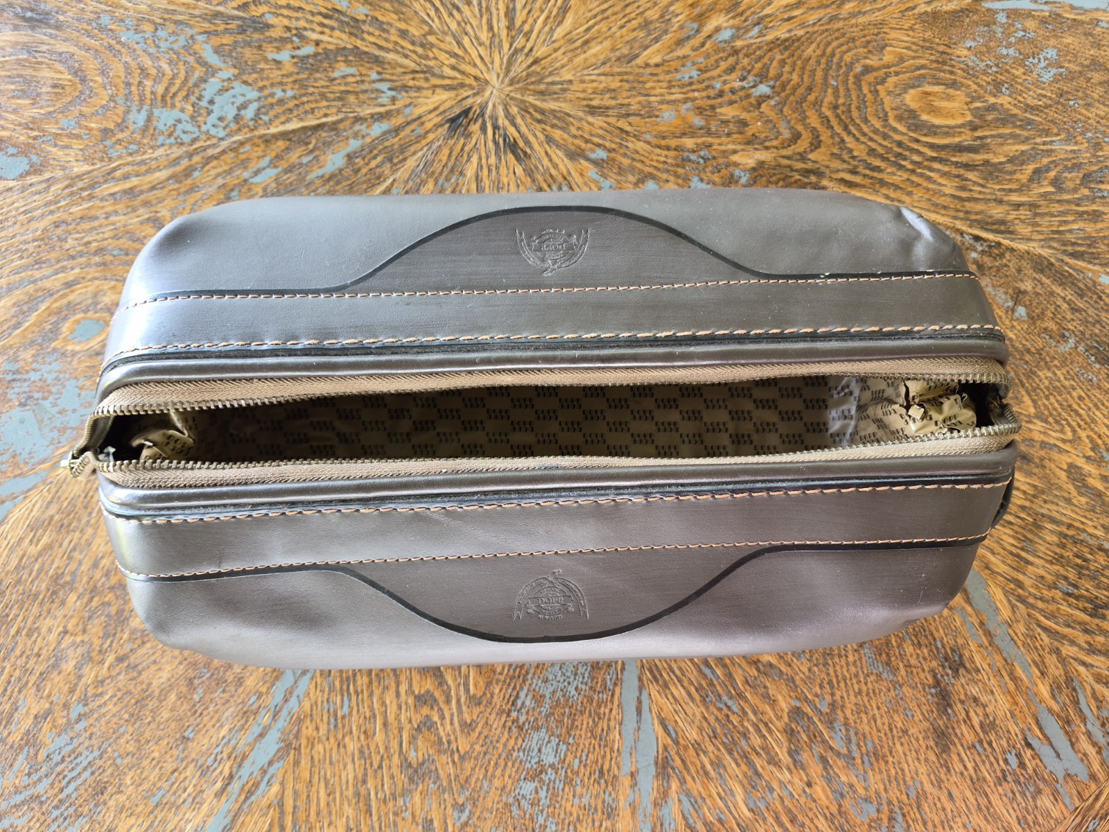 Vintage Buxton Leather Dopp Kit Dark Brown Shaving Toiletry Travel Bag