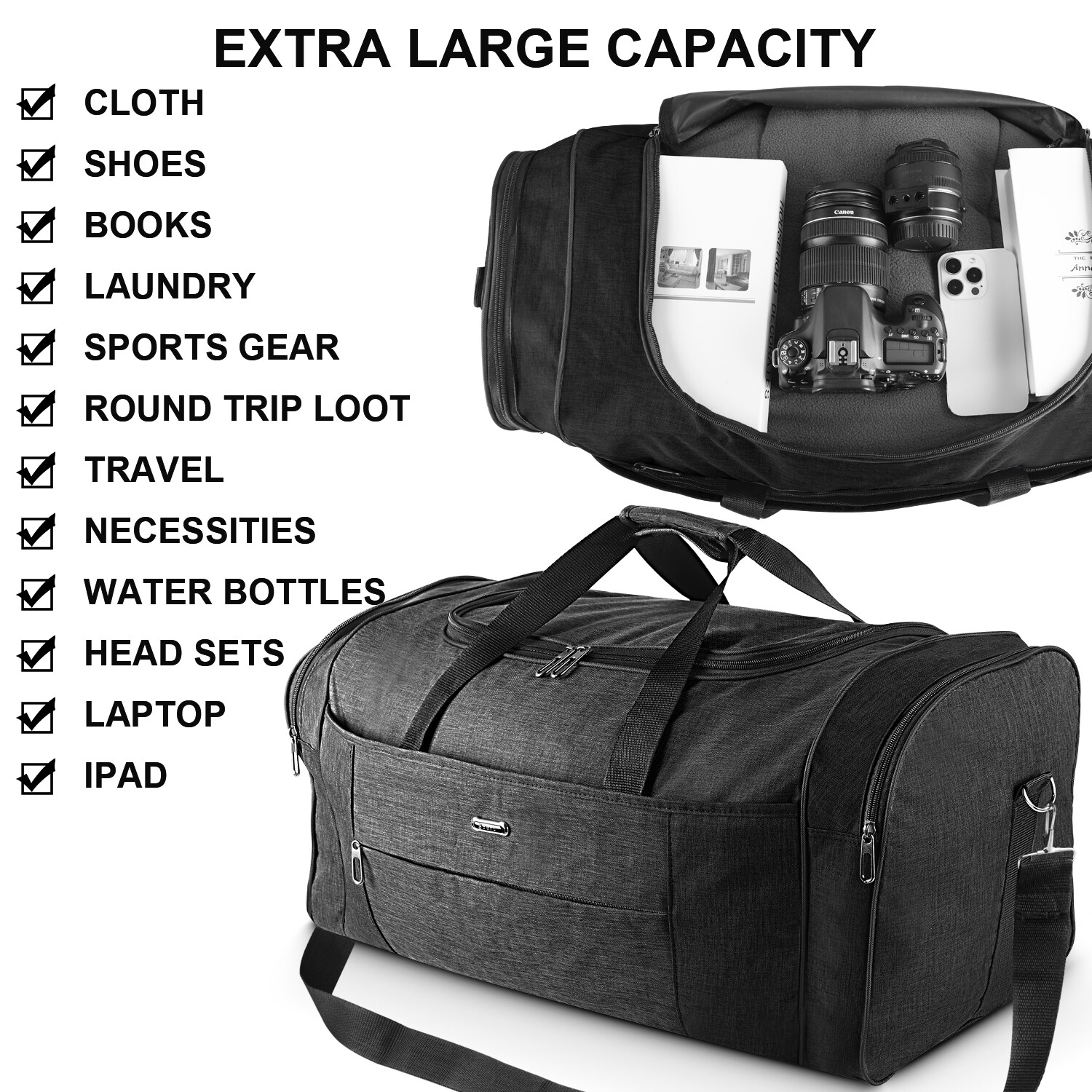 92L Military Canvas Gym Duffle Bag-Heavy-Duty Travel Luggage with Shoulder Strap