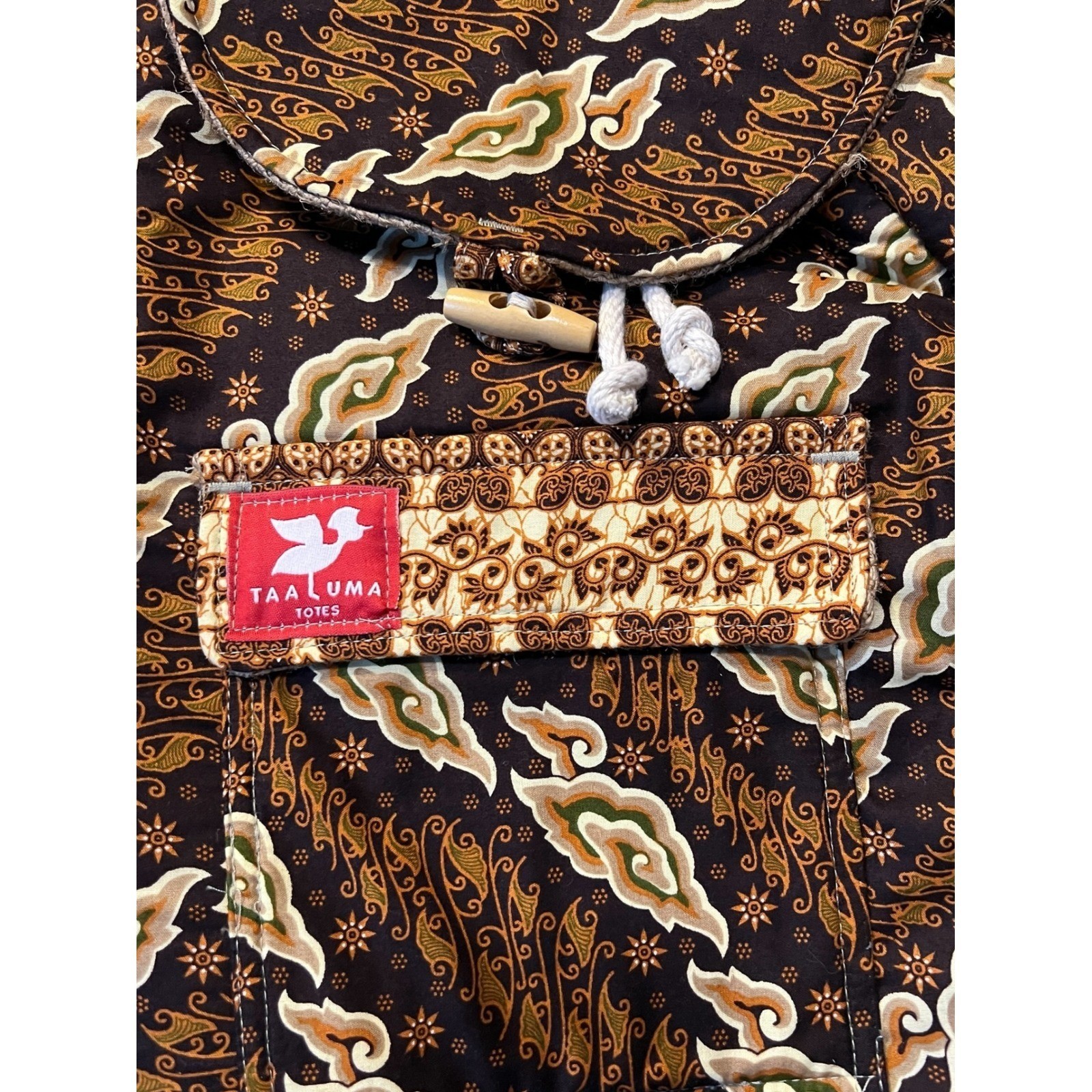 Taaluma Totes Backpack Batik Print – Brown Travel Bag w/ Drawstring